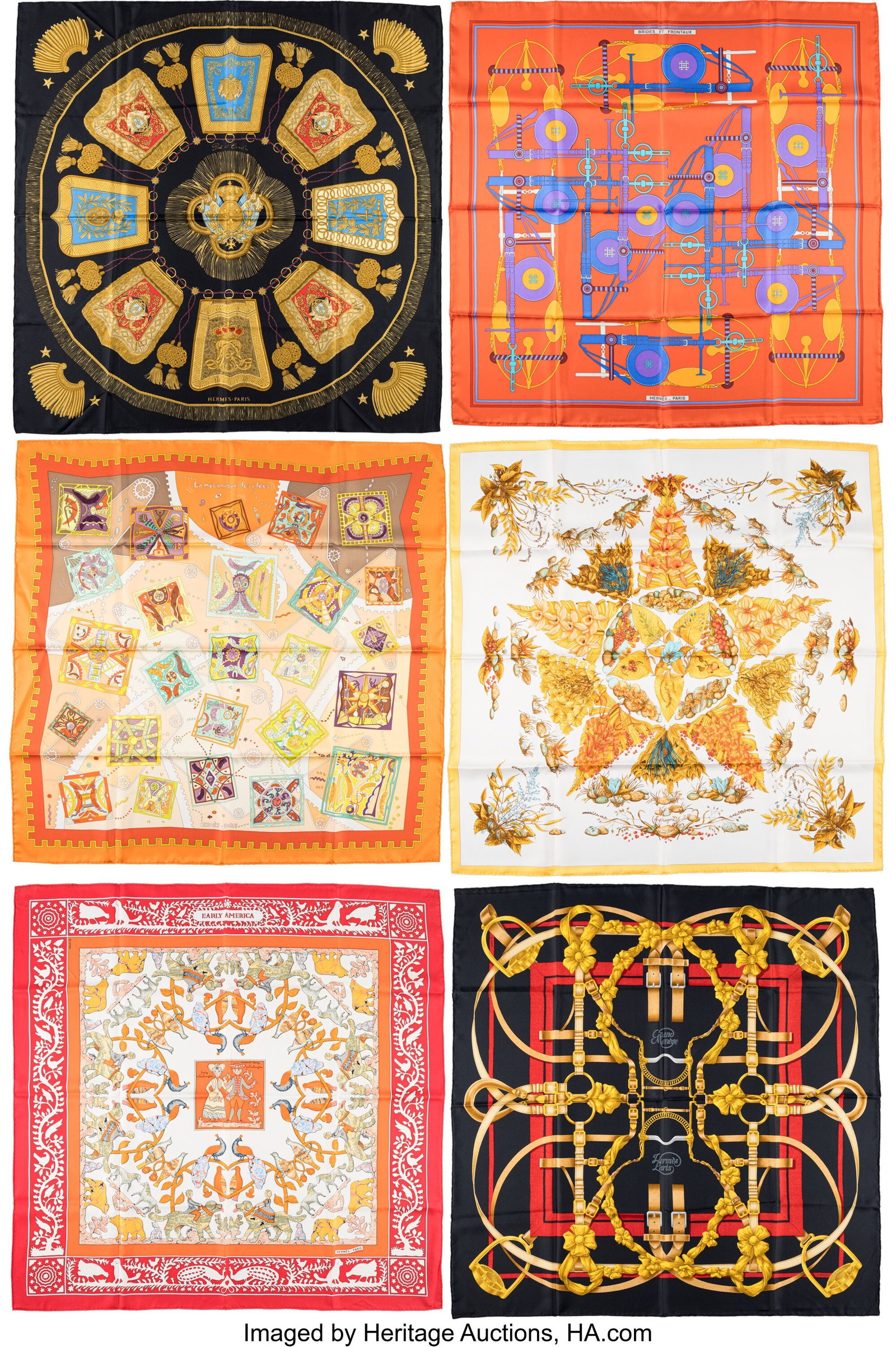 Hermès Set of Six: Silk Square Scarves See Exte (1 of 1)