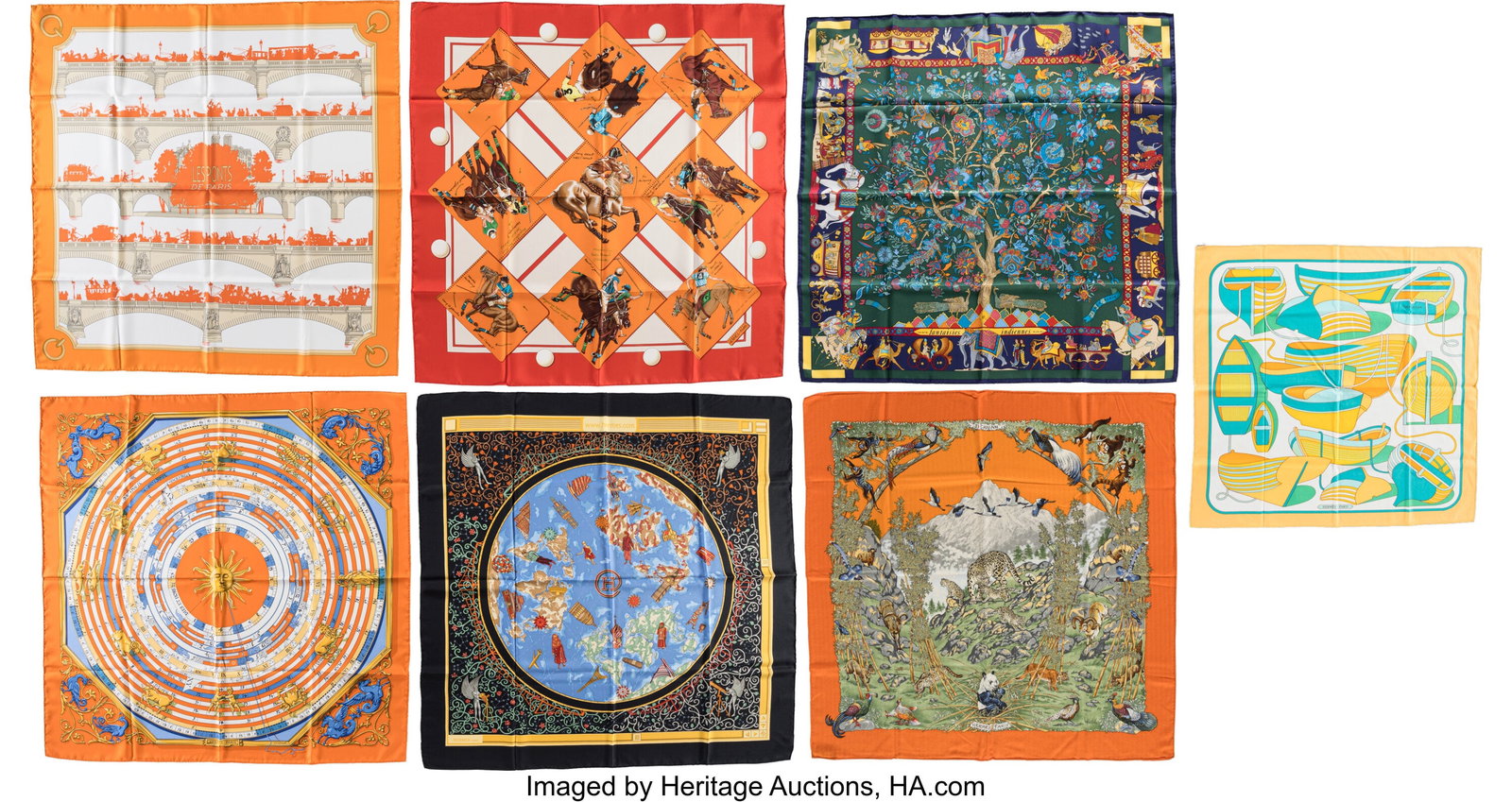 Hermès Set of Seven: Square Scarves See Extende (1 of 1)