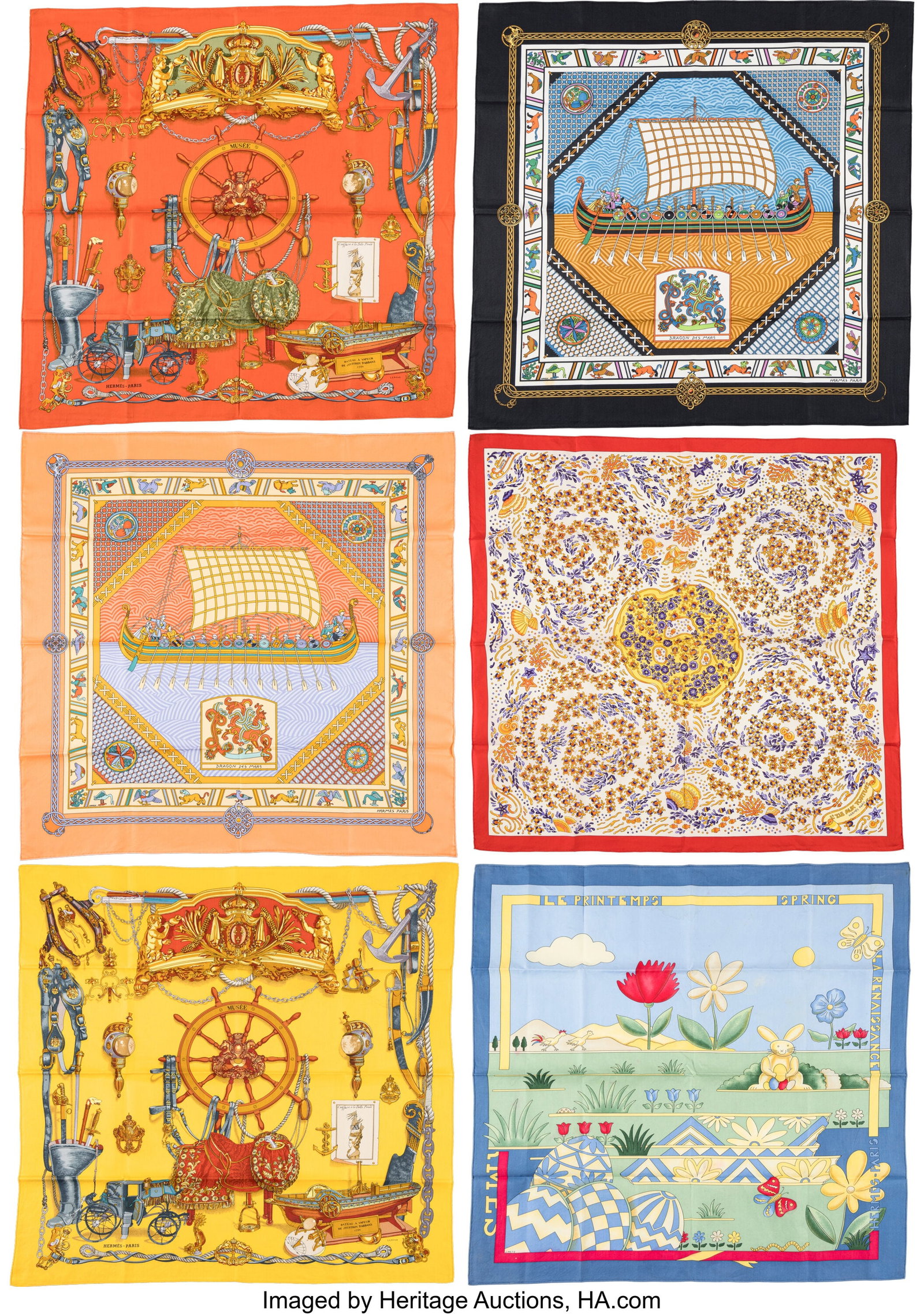 Hermès Set of Six: Cotton Square Scarves See Ex (1 of 1)
