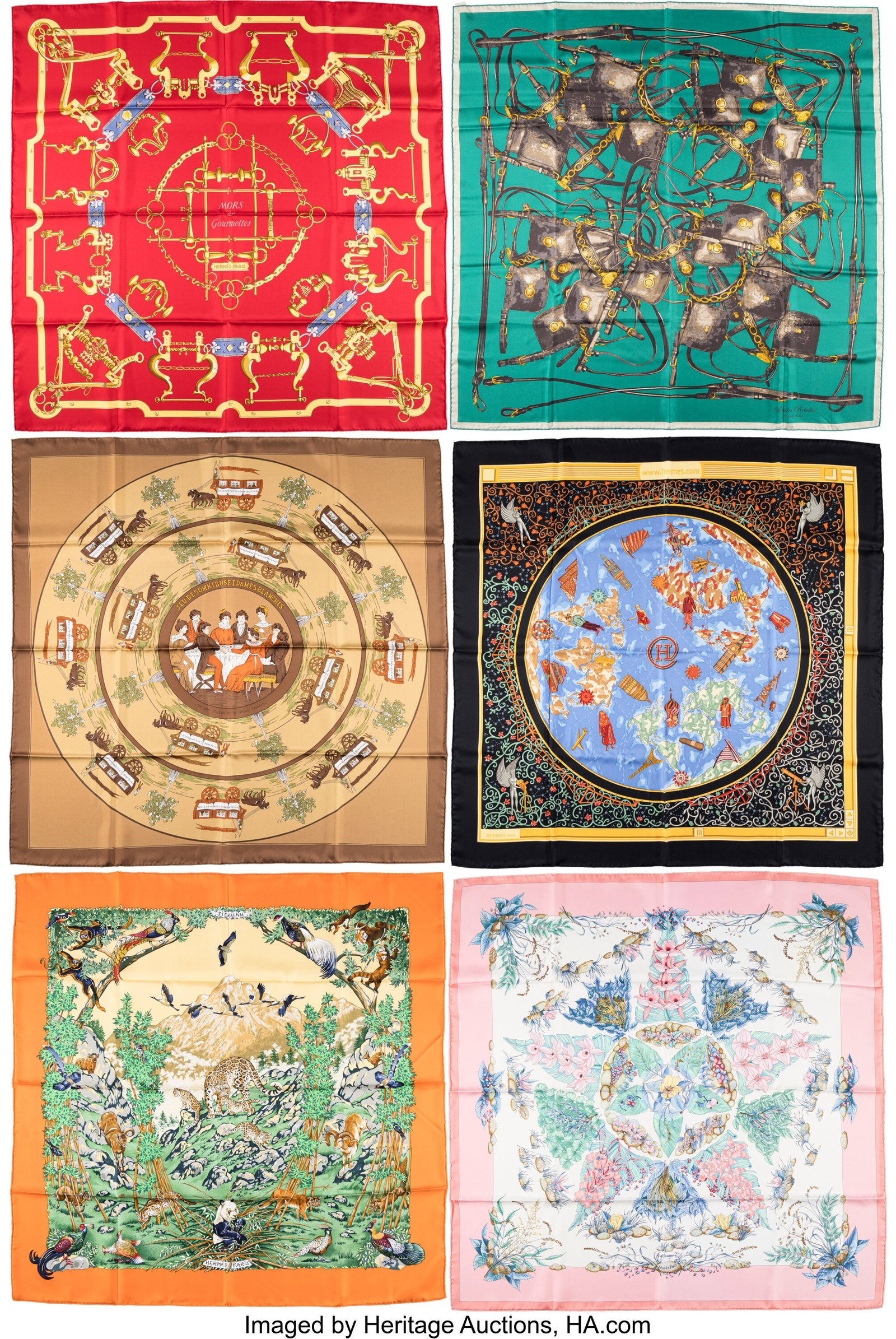 Hermès Set of Six: Silk Square Scarves See Exte (1 of 1)