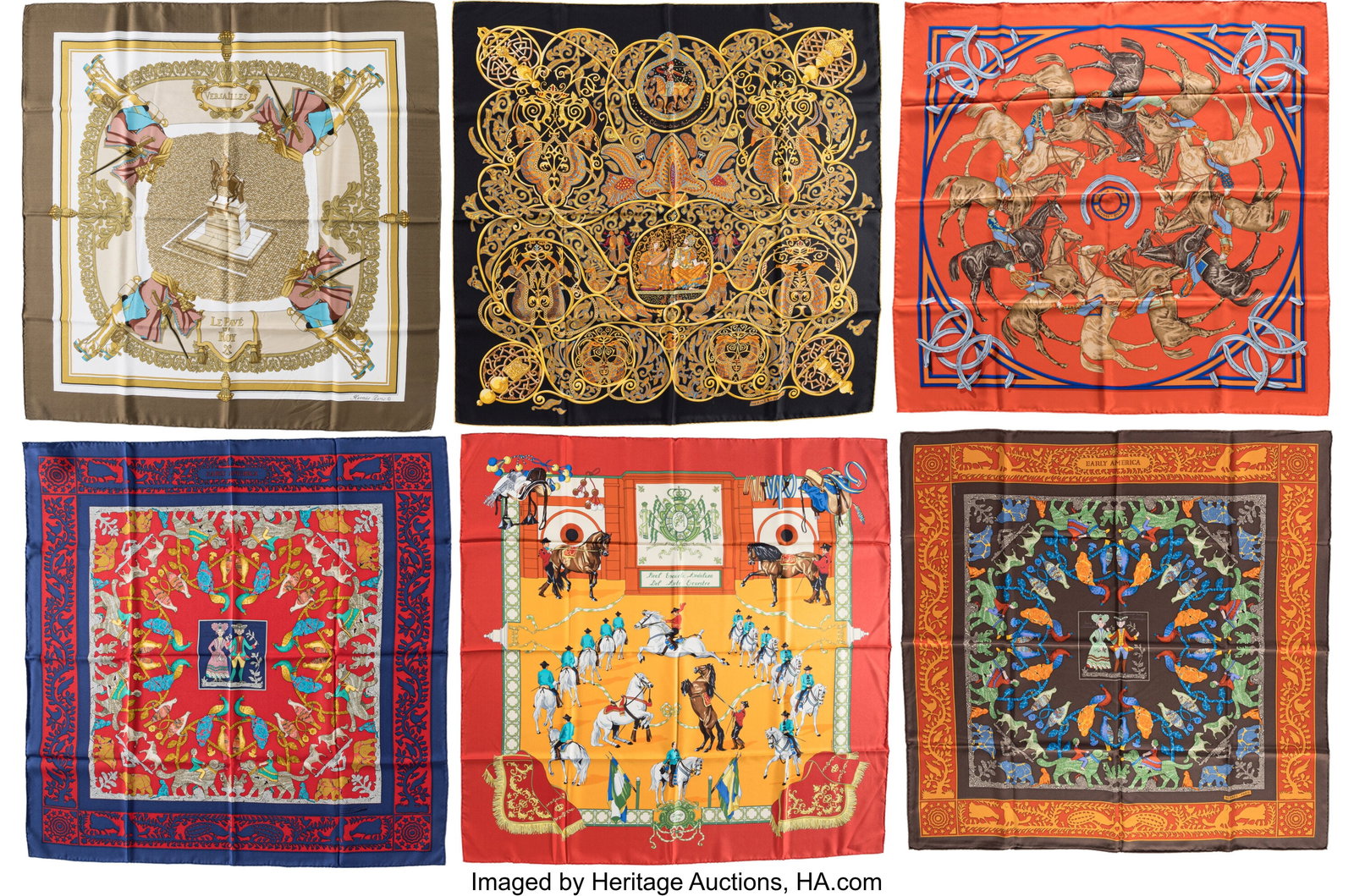 Hermès Set of Six: Silk Square Scarves See Exte (1 of 1)