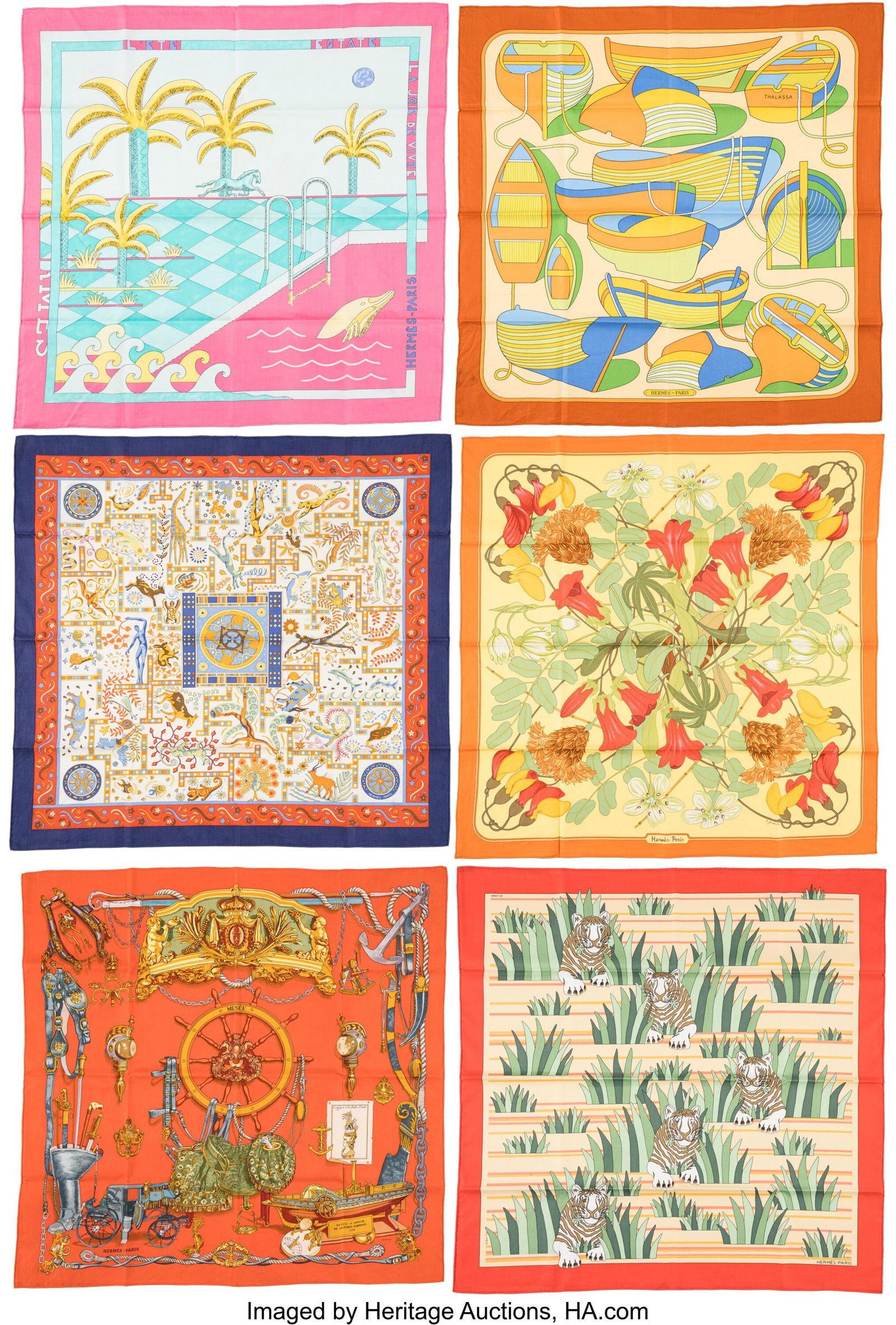 Hermès Set of Six: Cotton Square Scarves See Ex (1 of 1)
