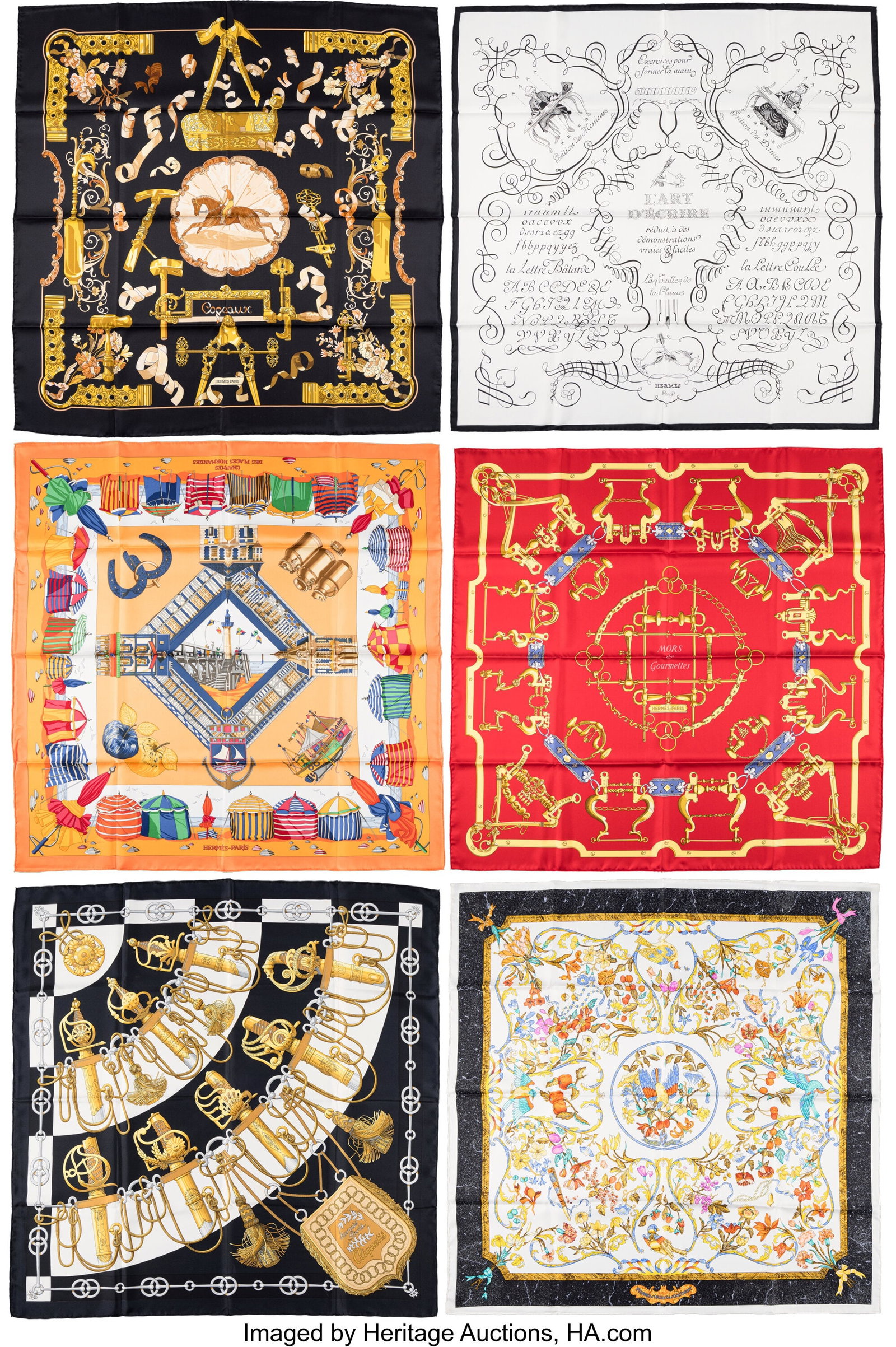 Hermès Set of Six: Silk Square Scarves See Exte (1 of 1)