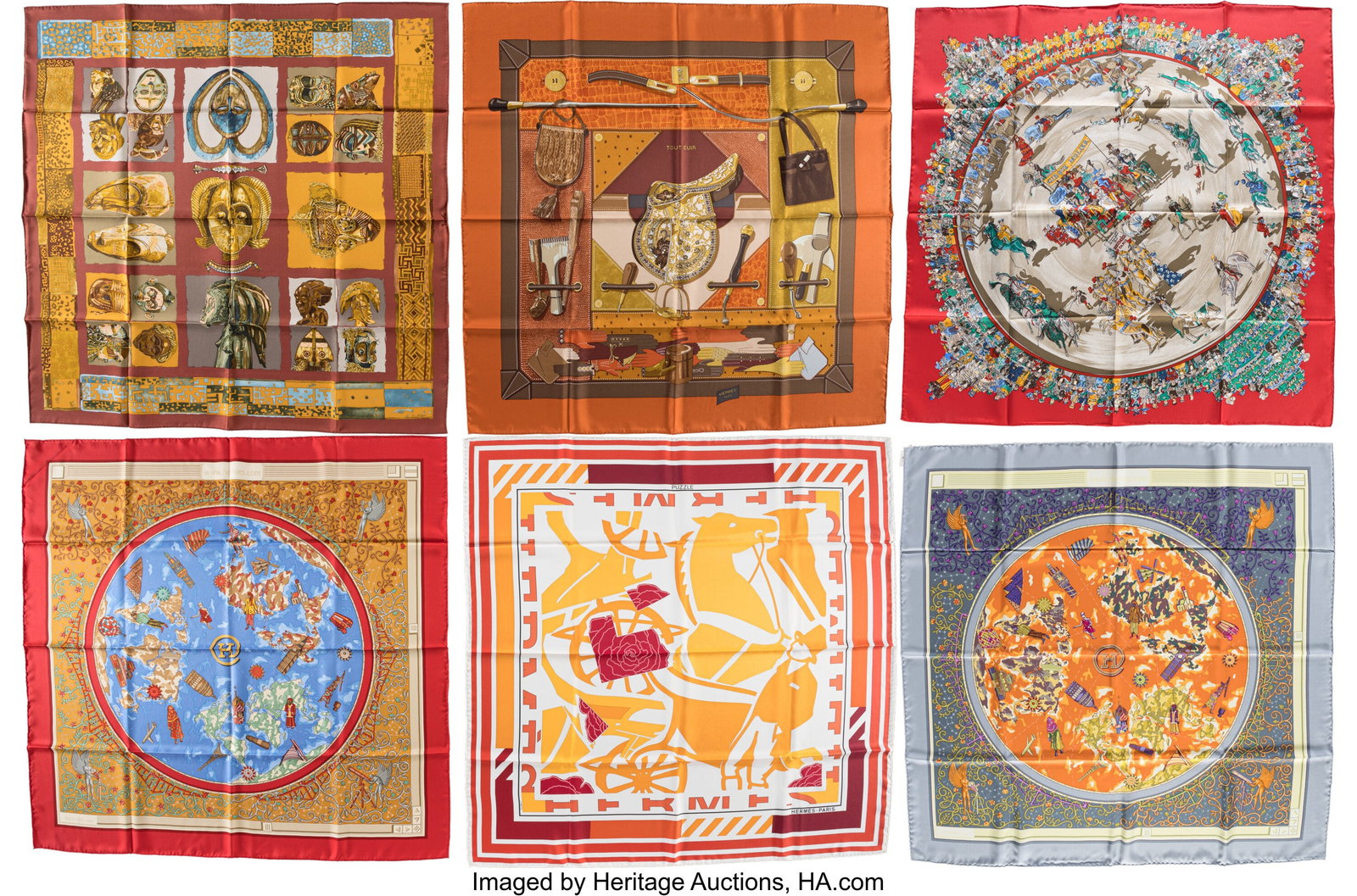 Hermès Set of Six: Silk Square Scarves See Exte (1 of 1)