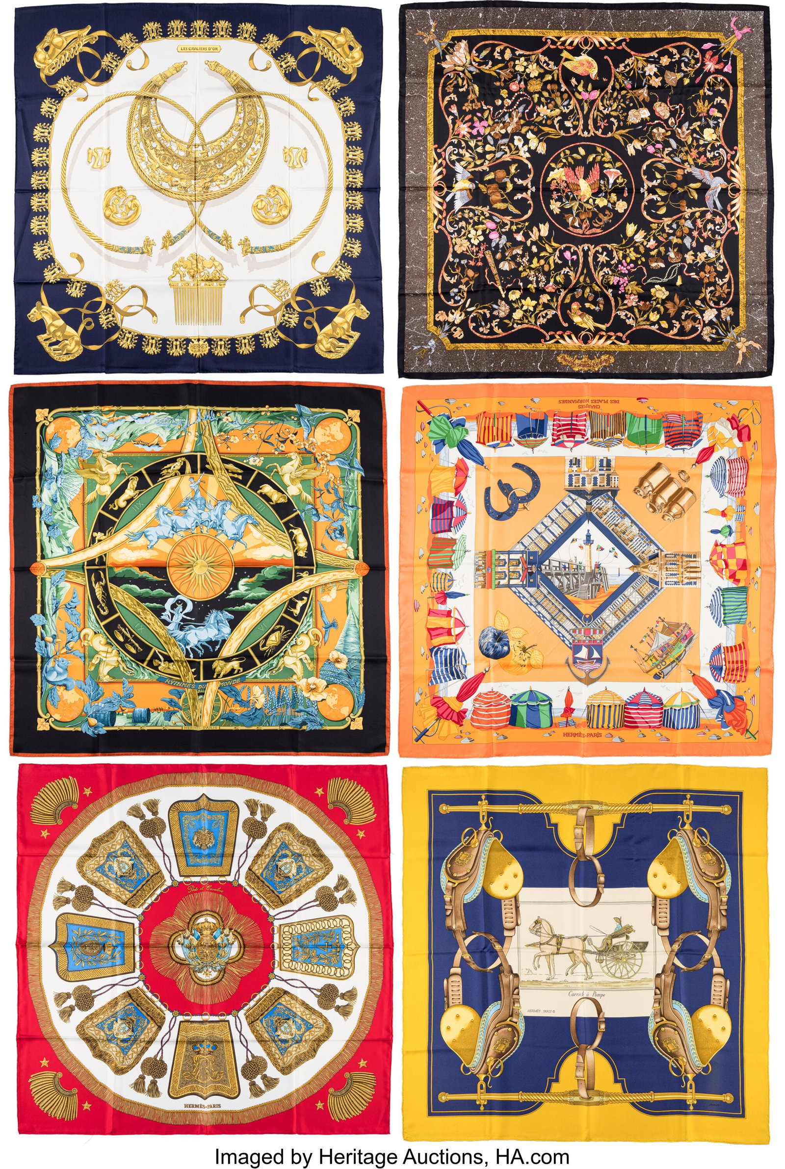 Hermès Set of Six: Silk Square Scarves See Exte (1 of 1)