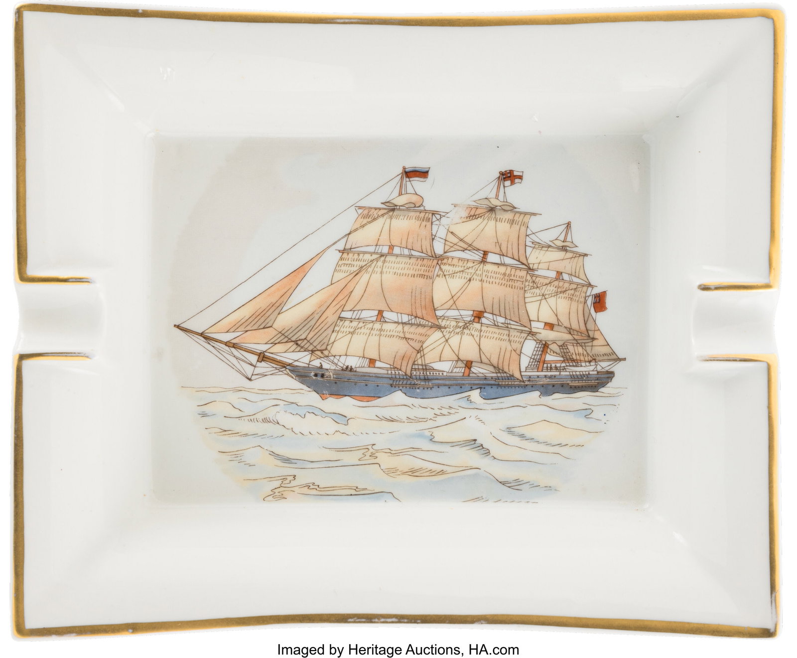 Hermès White Sailboat Porcelain Ashtray Conditi (1 of 2)