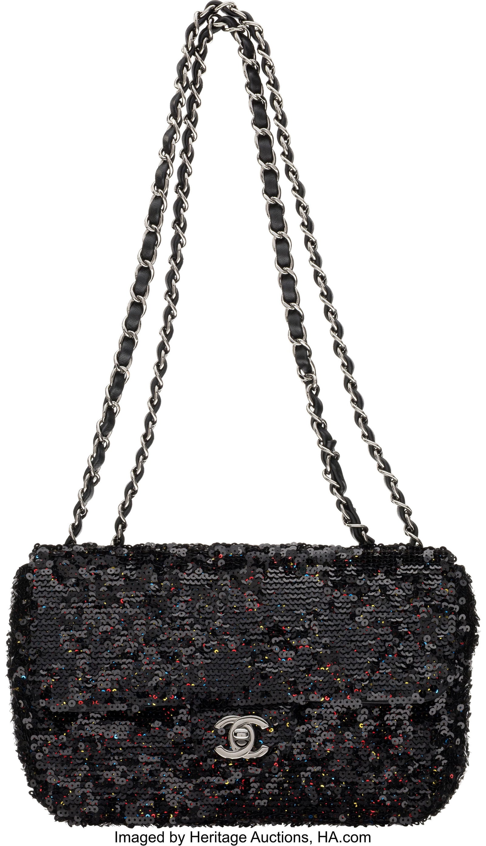 Chanel Black & Red Sequin Small Classic Single F: Chanel Black & Red Sequin Small Classic Single Flap Bag with Gunmetal Hardware 2016-2017 Condition: 2 9" Width x 6" Height x 3" Depth This bag is done in Black and Red Sequins with Gunmetal 