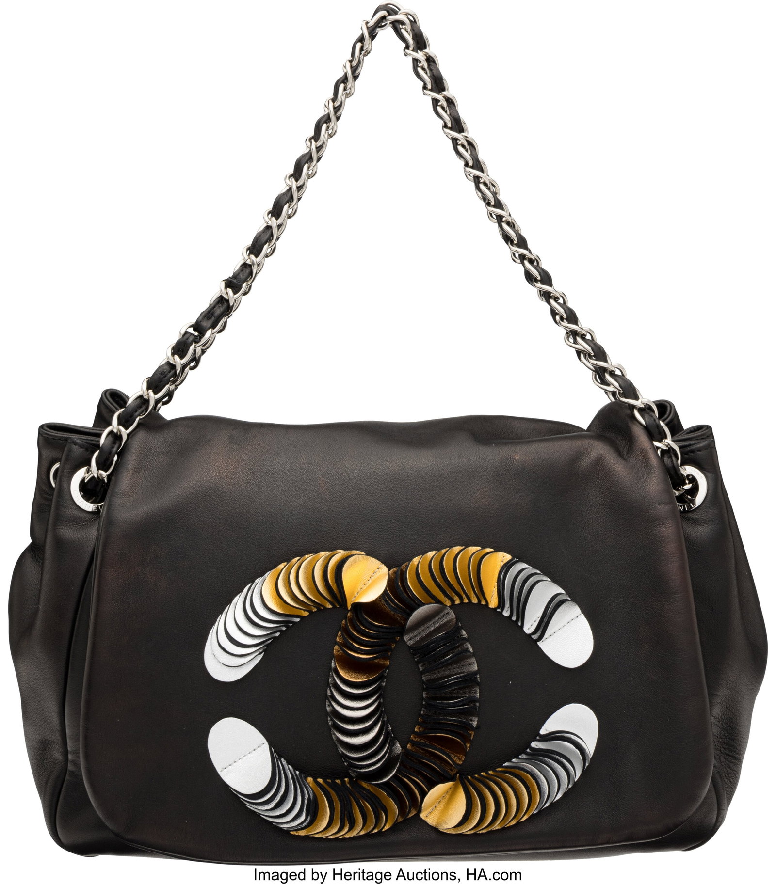 Chanel Black Lambskin leather CC Disc Accordion : Chanel Black Lambskin leather CC Disc Accordion Flap Bag with Silver Hardware 2008-2009 Condition: 2 13" Width x 8.5" Height x 6" Depth This bag is done in Black Lambskin Leather with Sil