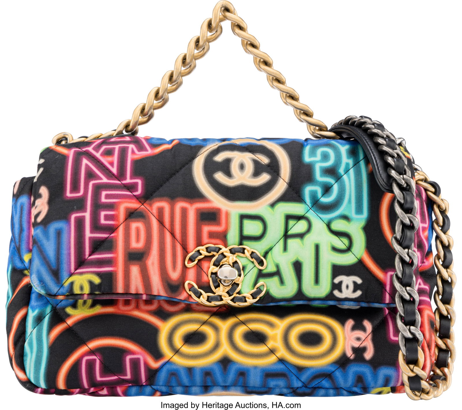 Chanel Black & Multicolor Graffiti Print Quilted (1 of 4)