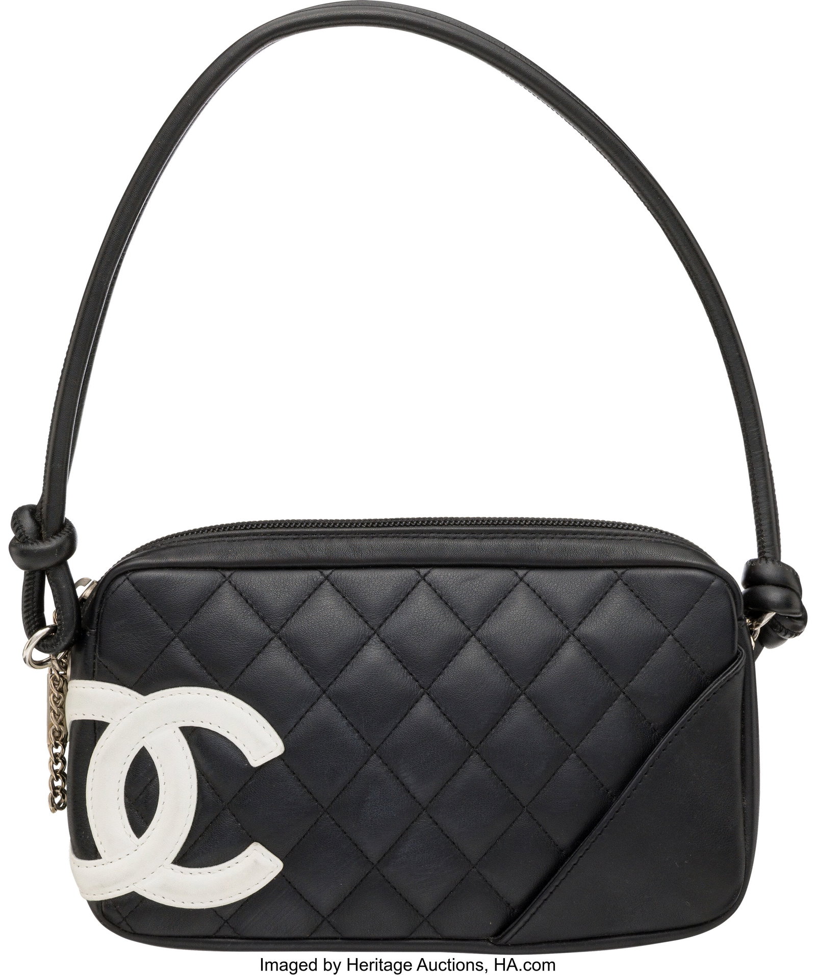 Chanel Black & White Quilted Calfskin Leather Ca: Chanel Black & White Quilted Calfskin Leather Cambon Pochette 2004-2005 Condition: 3 8.5" Width x 5" Height x 1.25" Depth This bag is done in Black and White Calfskin Leather w