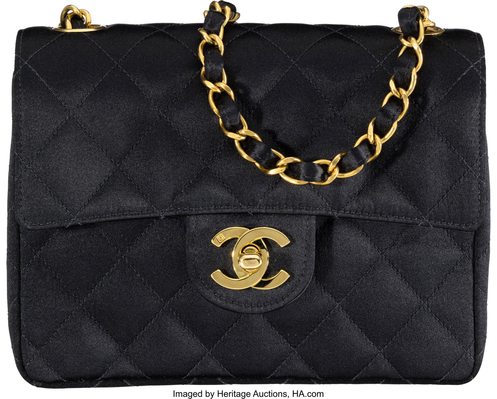 Chanel Vintage Black Quilted Satin Mini Square F (1 of 3)