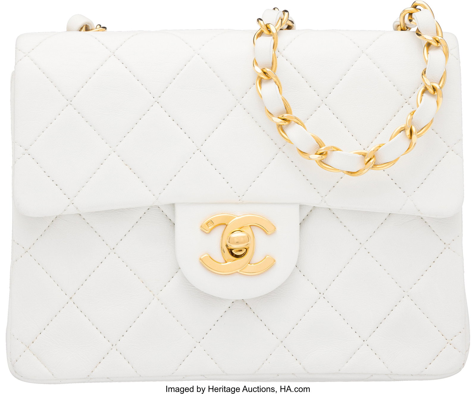 Chanel Vintage White Quilted Lambskin Leather Mi (1 of 3)
