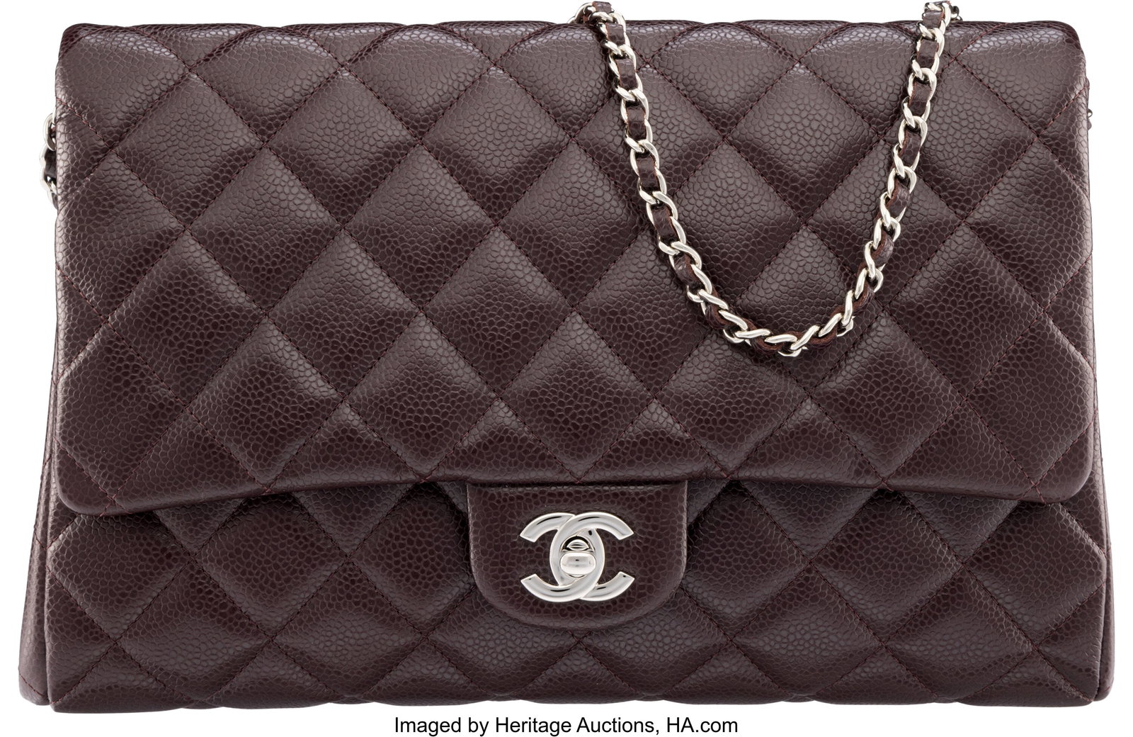 Chanel Burgundy Quilted Caviar Leather Clutch Wi: Chanel Burgundy Quilted Caviar Leather Clutch With Chain with Silver Hardware 2014 Condition: 2 11" Width x 7" Height x 1.5" Depth This bag is done in Burgundy Caviar Leather with Silver 