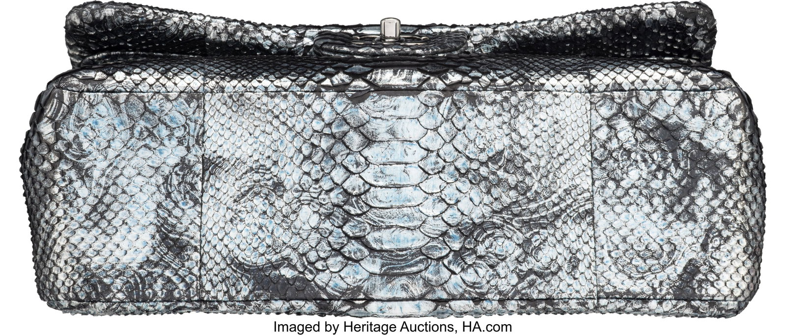 Chanel Metallic Black & Silver Python Jumbo Clas - 3