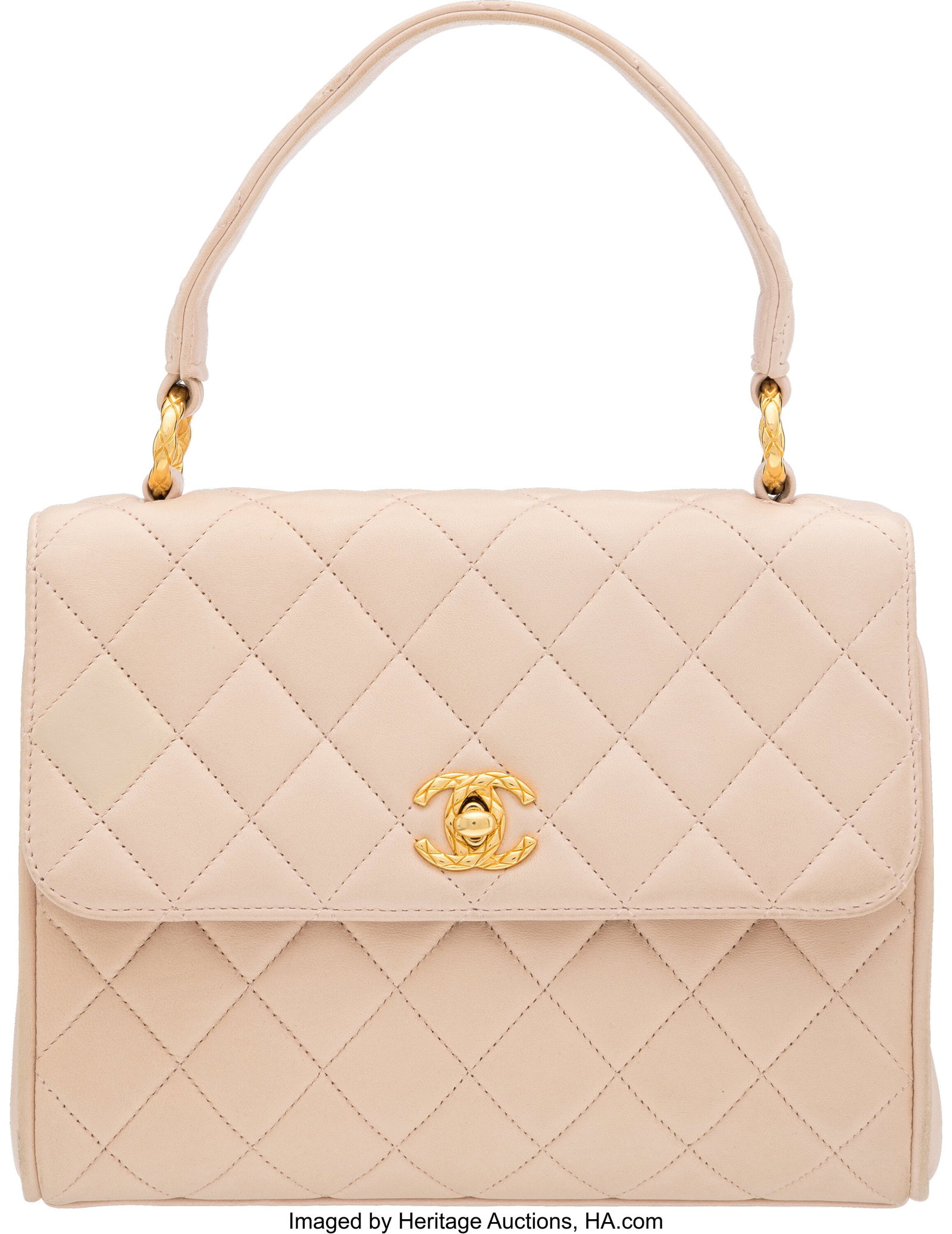 Chanel Vintage Blush Pink Quilted Lambskin Leath: Chanel Vintage Blush Pink Quilted Lambskin Leather Top Handle Bag with Gold Hardware 1991-1994 Condition: 4 8" Width x 6.5" Height x 3" Depth This bag is done in Blush Pink Leather with
