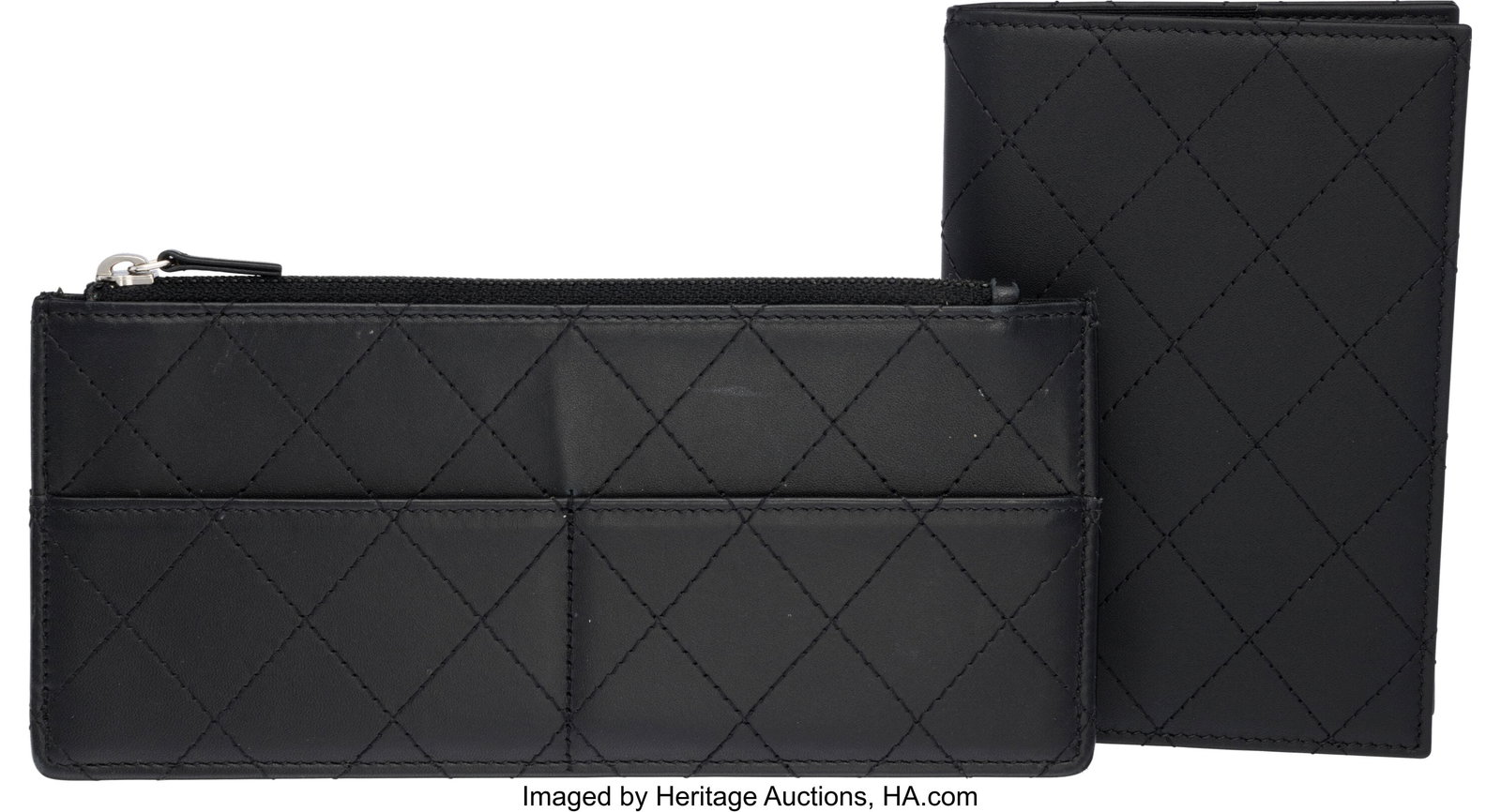 Chanel Set of Two: Black Leather Passport Holder: Chanel Set of Two: Black Leather Passport Holder & Wallet Insert See Extended Condition Report for Details. This set includes: Chanel Black Quilted Leather Passport Holder &lpar