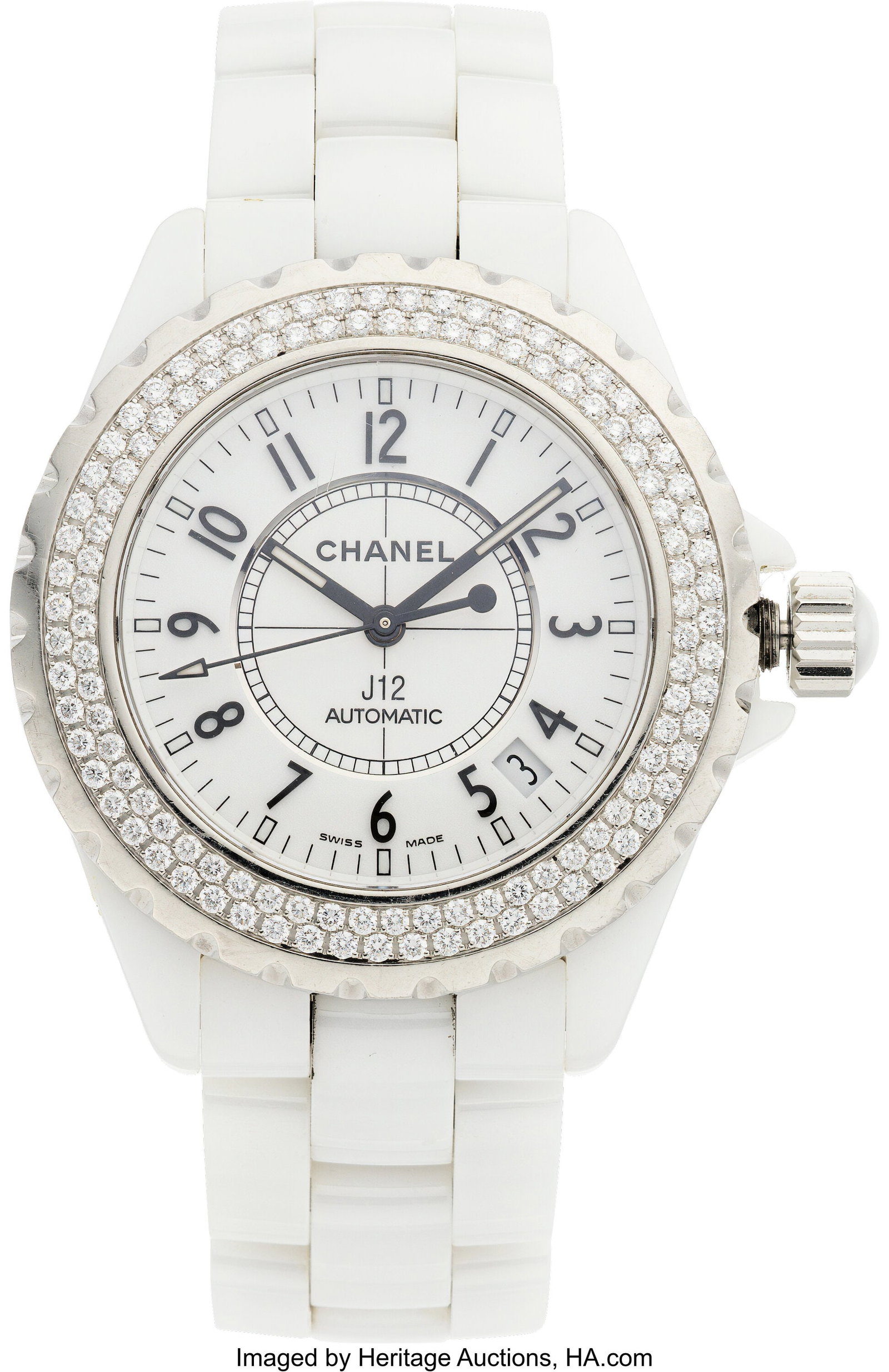 Chanel 38mm White Ceramic & Diamond J12 Watch C (1 of 1)
