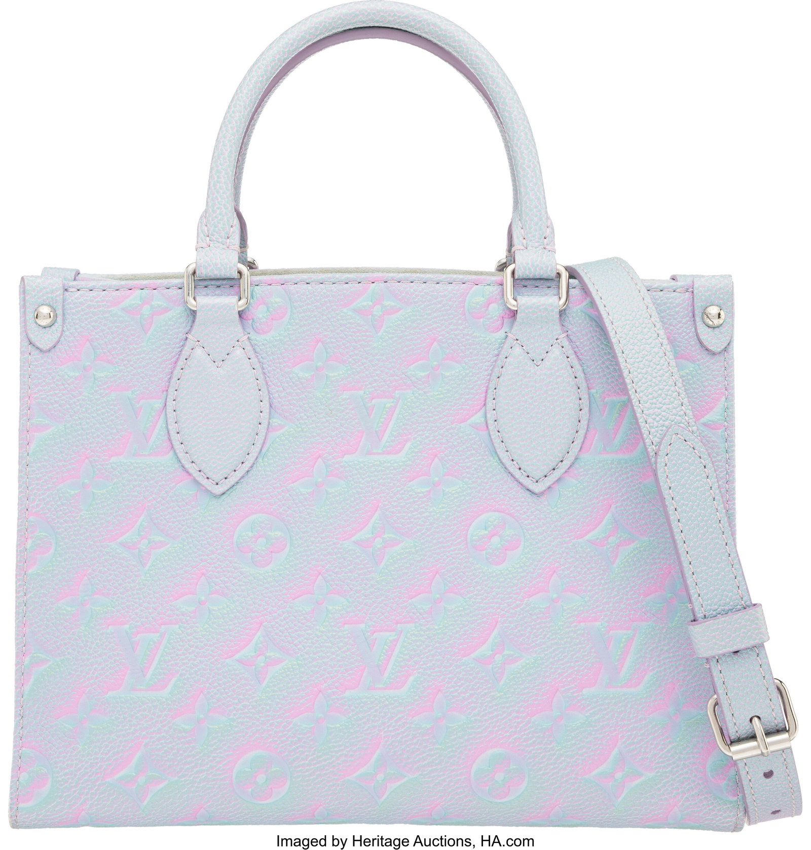 Louis Vuitton Stardust Iridescent Lilas Empreint: Louis Vuitton Stardust Iridescent Lilas Empreinte Monogram Leather OnTheGo PM Bag Summer 2022 Condition: 3 9.75" Width x 7.75" Height x 4.25" Depth This bag is done in Spray