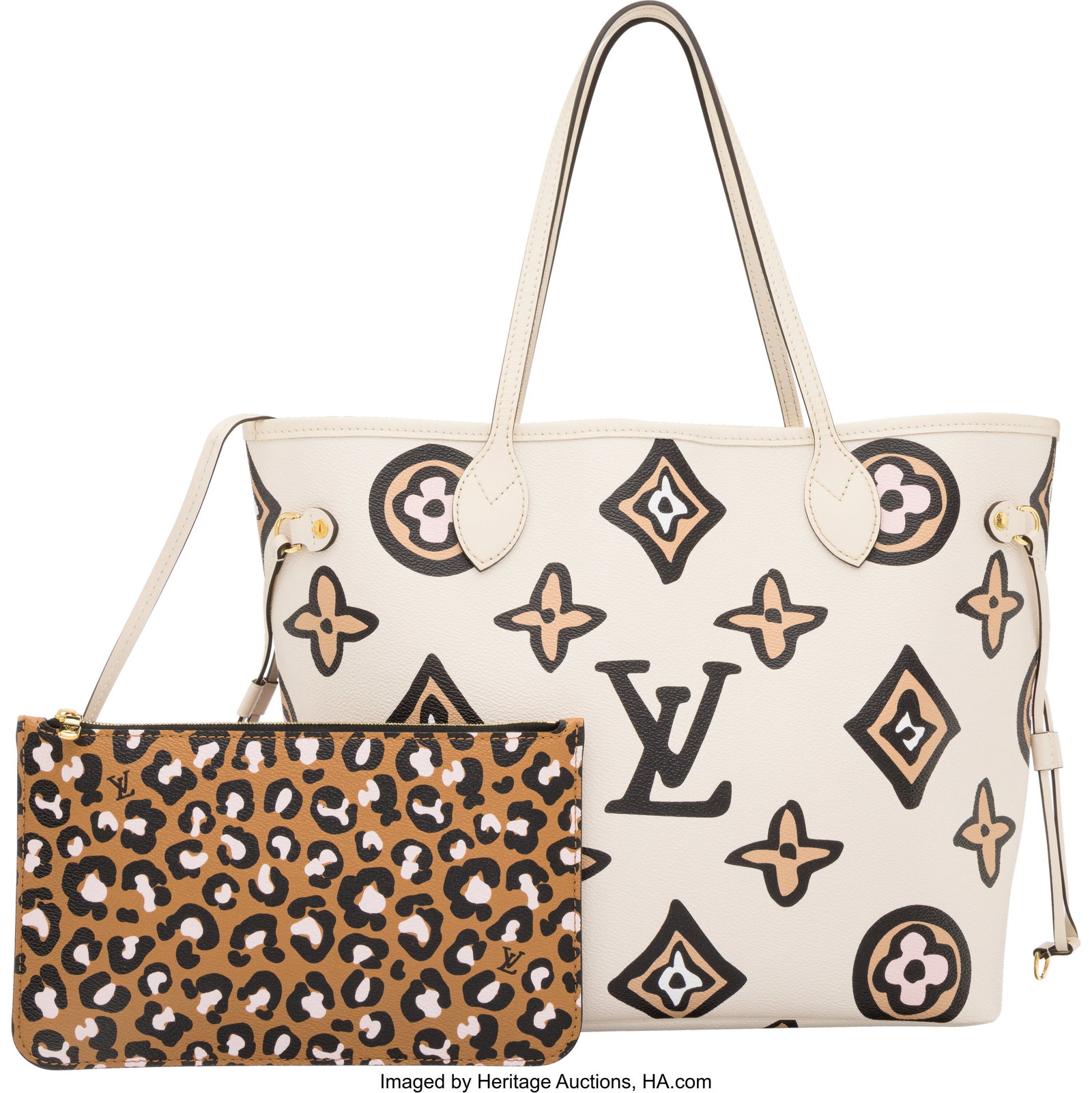 Louis Vuitton Wild at Heart Monogram Neverfull M: Louis Vuitton Wild at Heart Monogram Neverfull MM Fall 2021 Condition: 1 2.5" Width x 11" Height x 6" Depth This bag is done in Wild At Heart Monogram Coated Canvas with Gold