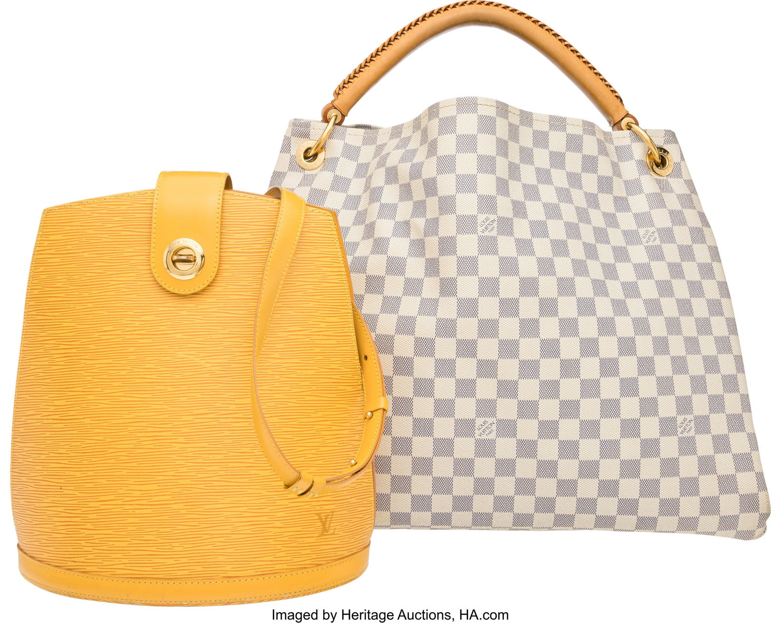 Louis Vuitton Set of Two: Yellow Epi Leather Clu: Louis Vuitton Set of Two: Yellow Epi Leather Cluny Bag & Azure Damier Artsy GM Bag See Extended Condition Report for Details. This set includes: Louis Vuitton Yellow Epi Leather