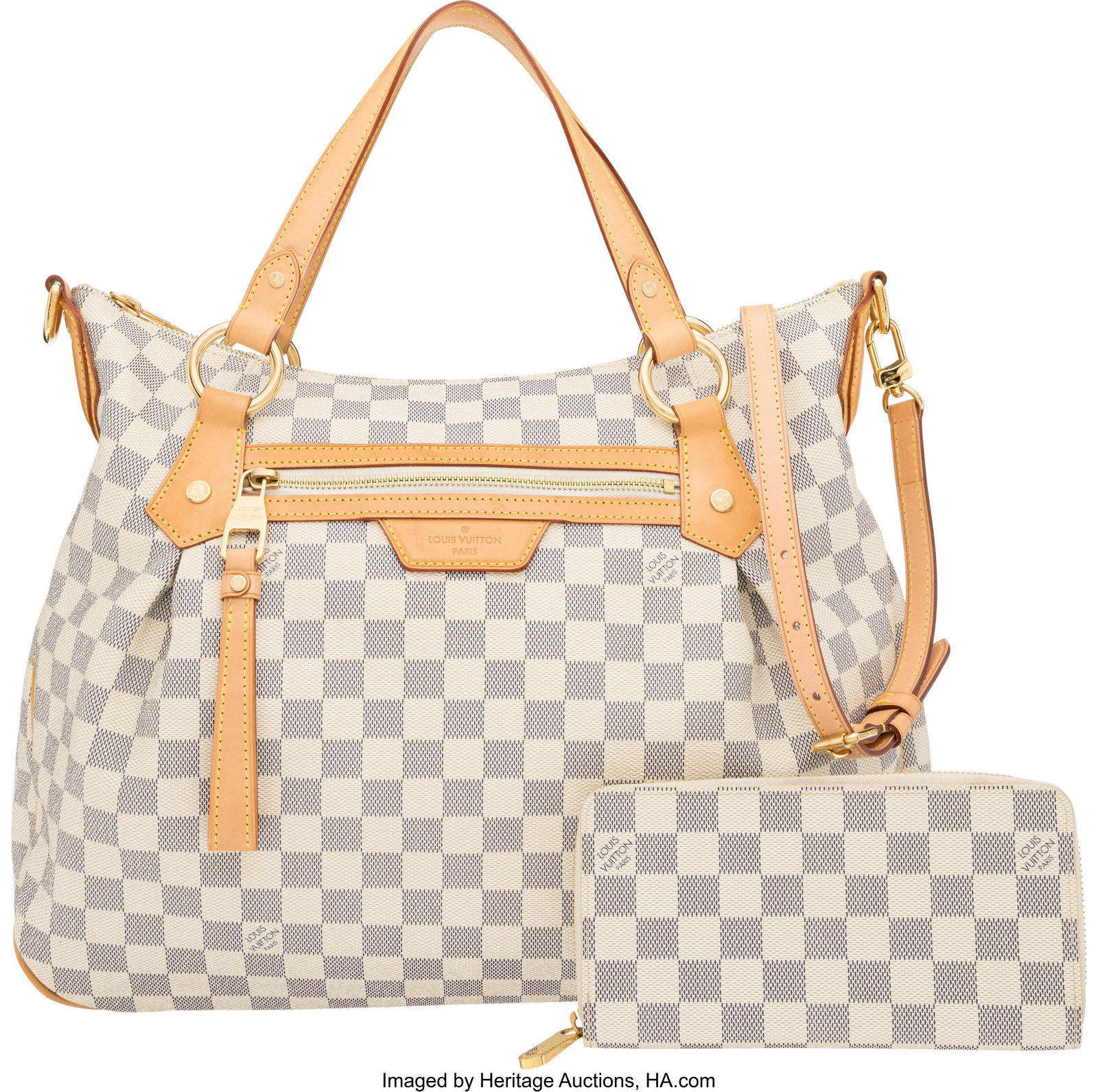 Louis Vuitton Set of Two: Damier Azur Coated Can: Louis Vuitton Set of Two: Damier Azur Coated Canvas Evora Bag and Wallet See Extended Condition Report for Details: This lot includes: Louis Vuitton Damier Azur Coated Canvas Evora M