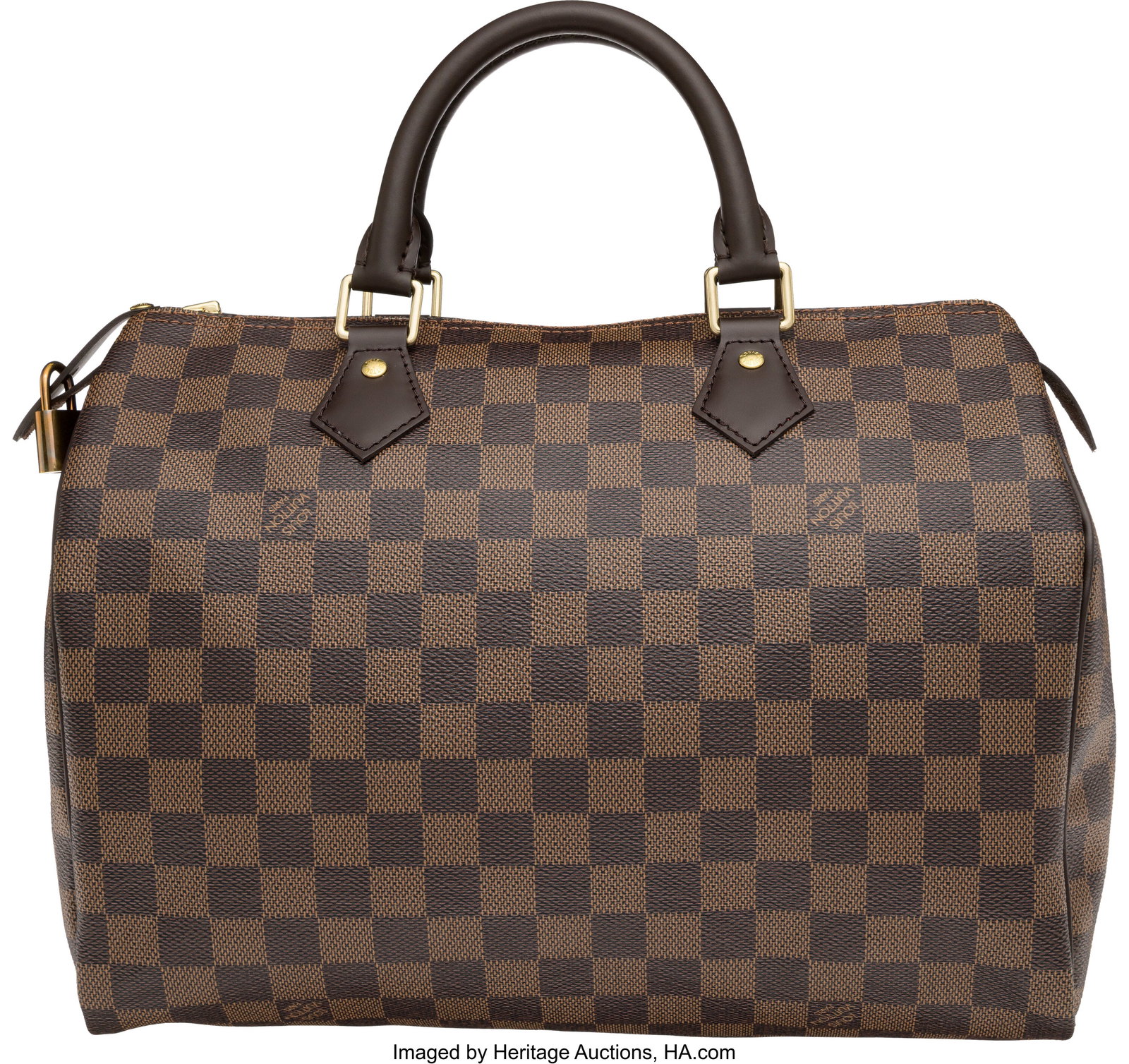 Louis Vuitton Ebene Damier Coated Canvas Speedy : Louis Vuitton Ebene Damier Coated Canvas Speedy 30 Bag Condition: 1 12" Width x 9" Height x 7" Depth This bag is done in Ebene Damier Coated Canvas with Brown Leather Trim and Gold Hardware&comm