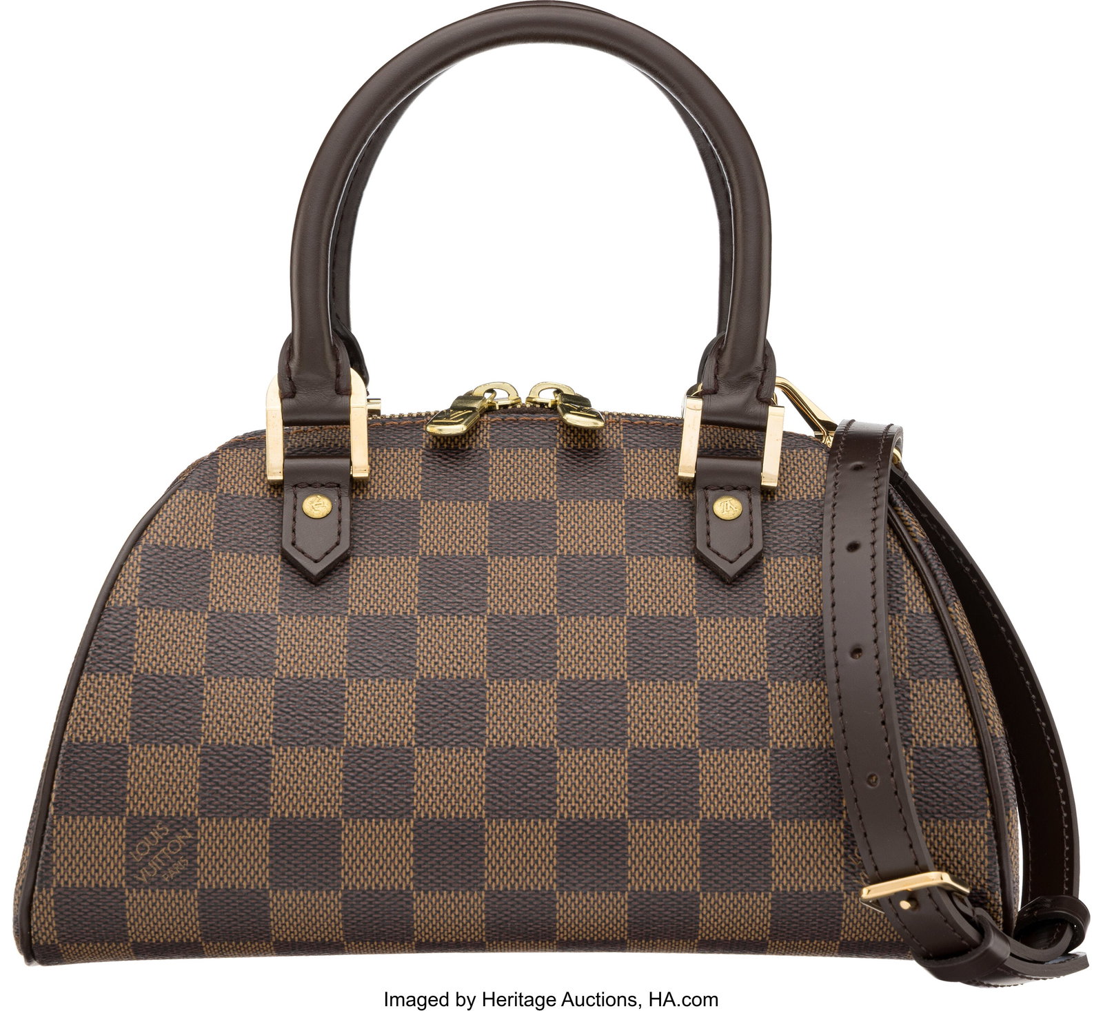 Louis Vuitton Brown Damier Ebene Canvas Ribera M: Louis Vuitton Brown Damier Ebene Canvas Ribera Mini Bag with Gold Hardware Condition: 1 9" Width x 6" Height x 5" Depth This bag is done in Brown Damier Ebene Canvas with Gold Hardware, fe