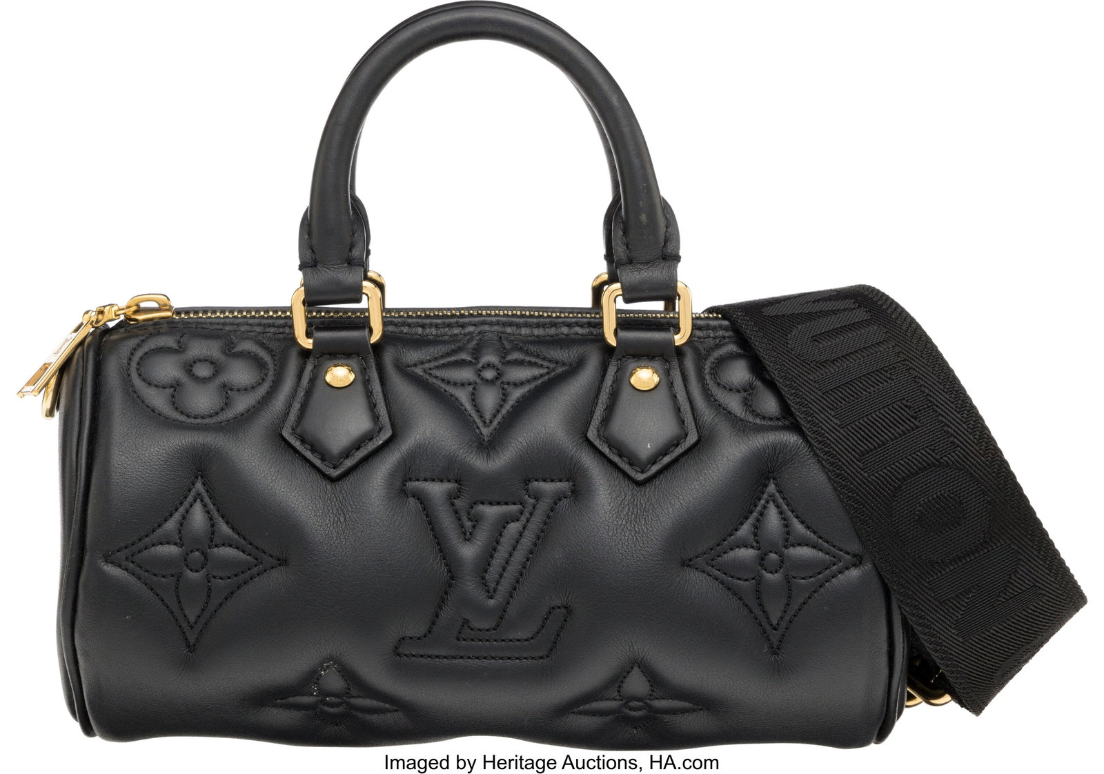 Louis Vuitton Black Bubblegram Leather Papillon : Louis Vuitton Black Bubblegram Leather Papillon BB Bag with Gold Hardware Condition: 2 8" Width x 4" Height x 4" Depth This bag is done in Black Bubblegram Monogram Leather with Gold Hardware&co