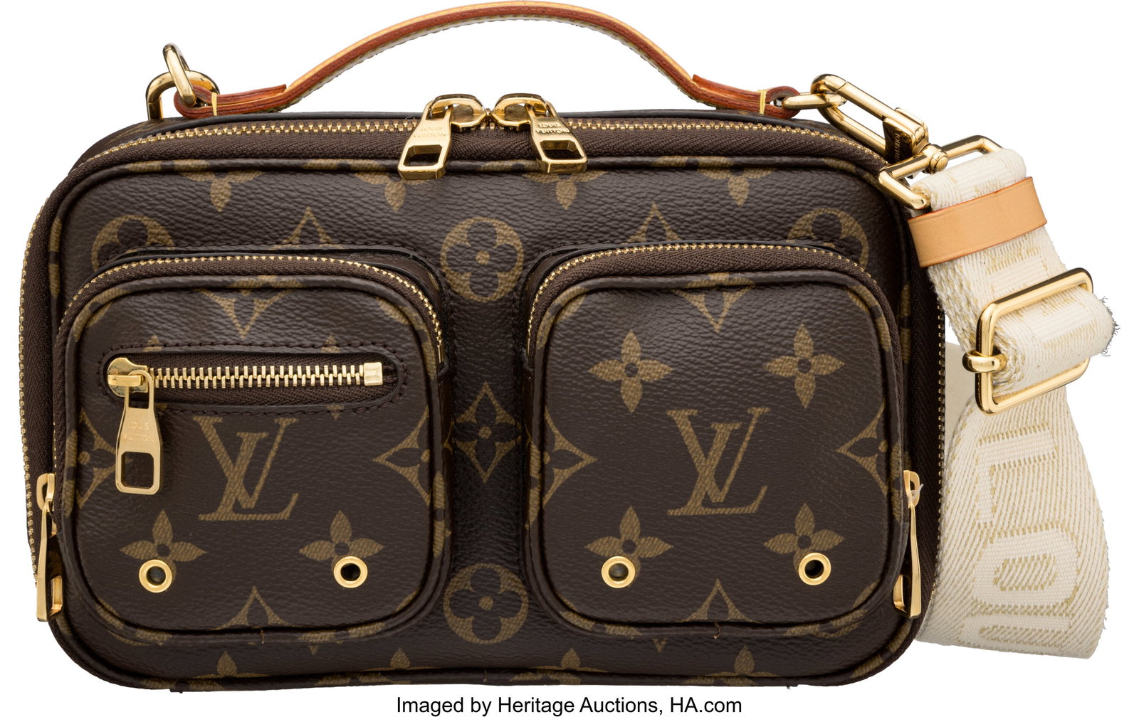 Louis Vuitton Monogram Coated Canvas Utility Cro: Louis Vuitton Monogram Coated Canvas Utility Crossbody Bag Condition: 2 8.5" Width x 5" Height x 2.25" Depth This bag is done in Monogram Coated Canvas with Vachetta and Gold Hardw