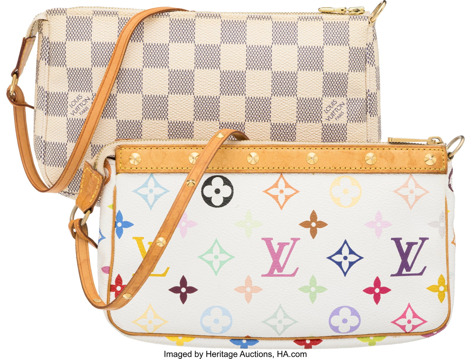 Louis Vuitton Set of Two: Coated Canvas Pochette: Louis Vuitton Set of Two: Coated Canvas Pochette Accessoires See Extended Condition Report for Details. This set includes: Louis Vuitton x Takashi Murakami White Multicolore Monogra