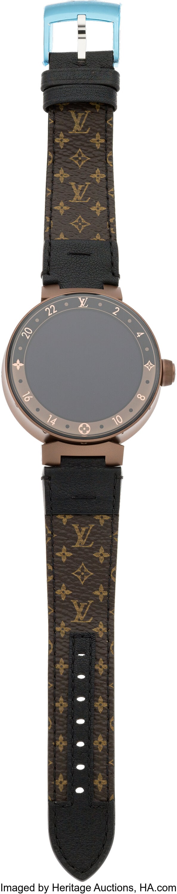Louis Vuitton 42mm Tambour Horizon Smart Watch : Louis Vuitton 42mm Tambour Horizon Smart Watch Condition: 1 5.25"-6.75" Wrist Size This watch features a Brown PVD Stainless Steel Case with a Quartz Moment, finished with a 
