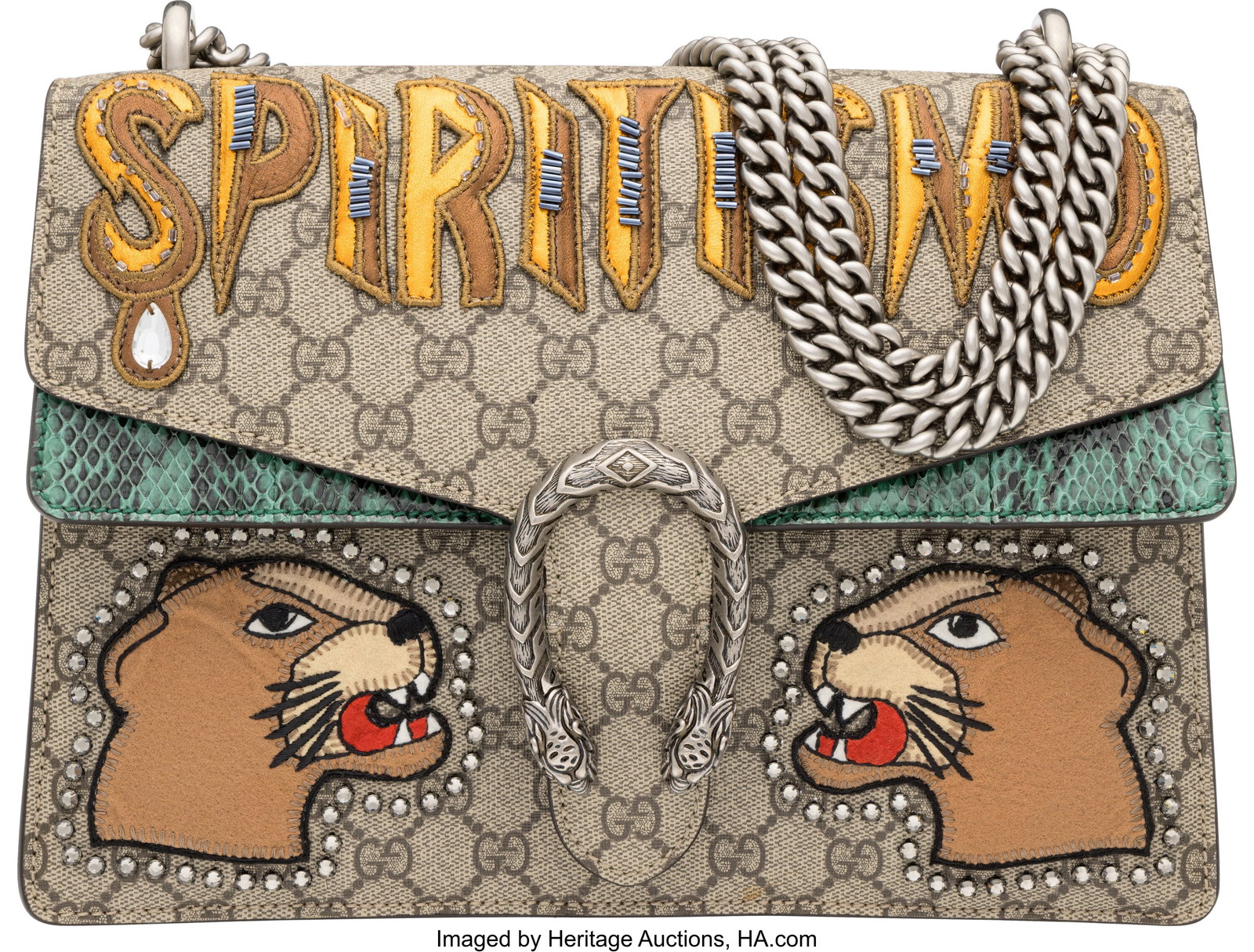 Gucci GG Supreme Coated Canvas Medium Dionysus B: Gucci GG Supreme Coated Canvas Medium Dionysus Bag Condition: 2 11.5" Width x 8.5" Height x 2.5" Depth This bag is done in GG Coated Canvas with Silver Hardware,