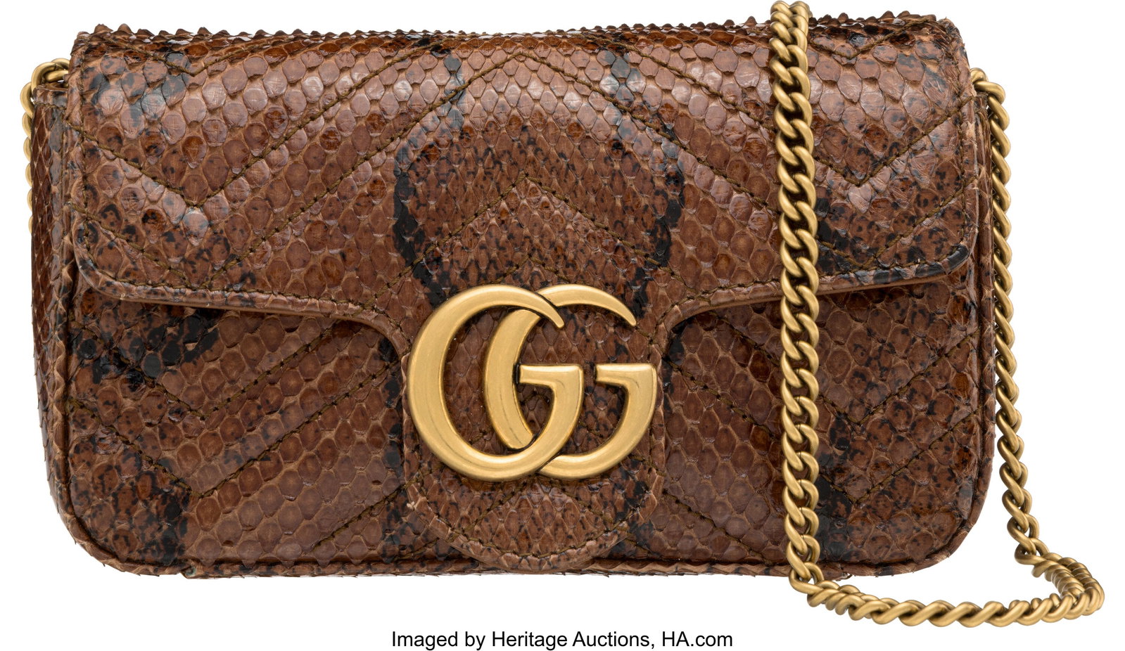 Gucci Brown Python Super Mini Marmont Bag with A (1 of 2)