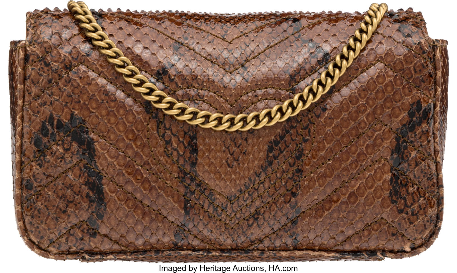 Gucci Brown Python Super Mini Marmont Bag with A - 2