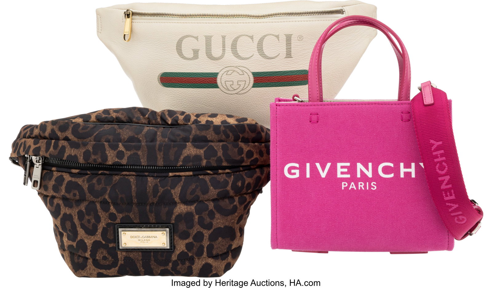 Set of Three: Gucci Waist Bag, Dolce & Gabbana W: Set of Three: Gucci Waist Bag, Dolce & Gabbana Waist Bag, & Givenchy Tote See Extended Condition Report for Details. This set includes: Gucci White Leather