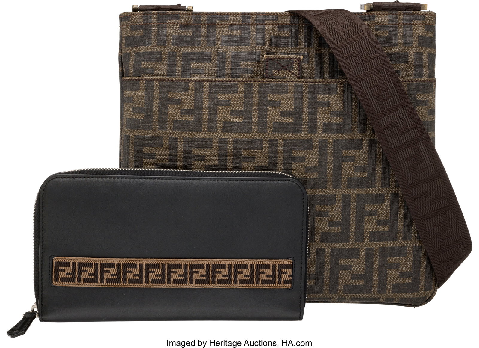 Fendi Set of Two: Brown Zucca FF Messenger Bag a (1 of 2)
