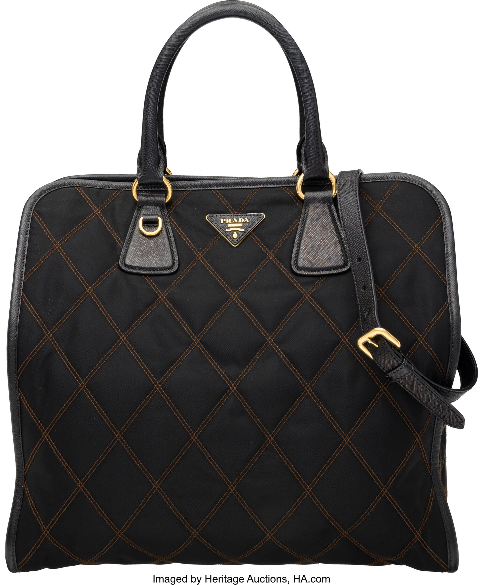 Prada Black Quilted Nylon & Leather Tote Bag wit (1 of 2)