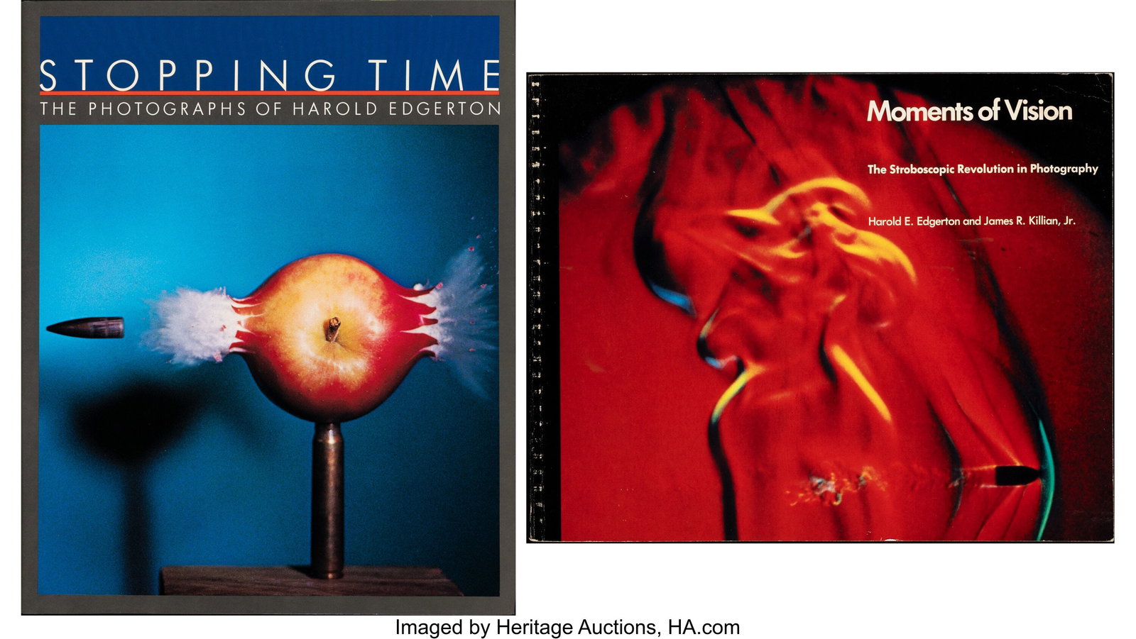 Dr. Harold Eugene Edgerton (American, 1903-1990): Dr. Harold Eugene Edgerton (American, 1903-1990) Stopping Time; Moments of Vision, (2 books), 1980s 4to hardcover and paperback 12 x 9-1/2 inches 