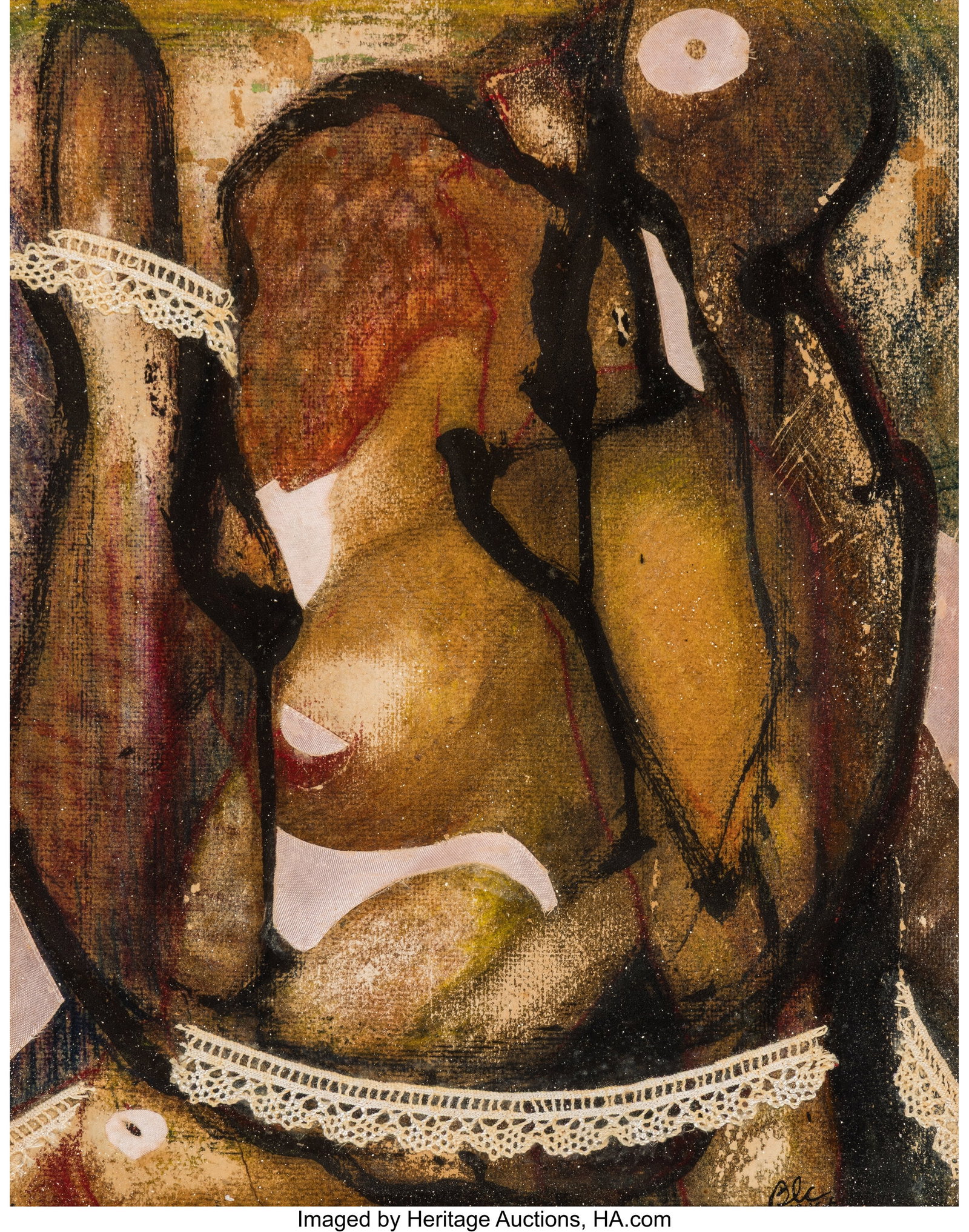 Ben L. Culwell (American, 1918-1992) Twenty-Eigh: Ben L. Culwell (American, 1918-1992) Twenty-Eight-Year-Old Unmarried Young Woman, 1945-46 Watercolor and collage on board 20 x 16 inches (50.8 x 40.6 cm