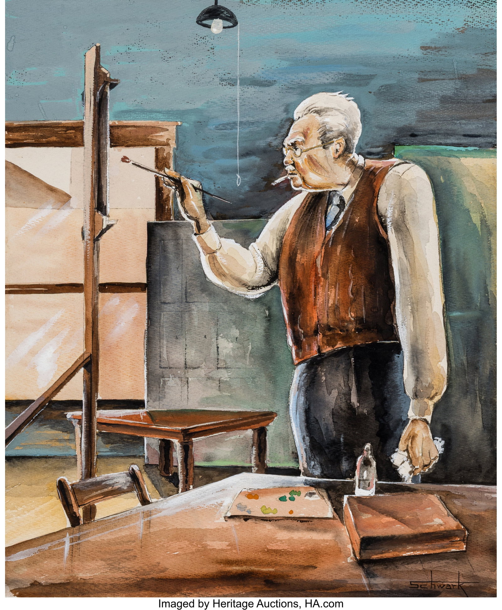 Schwark (American, 20th Century) Color Painting, (1 of 2)