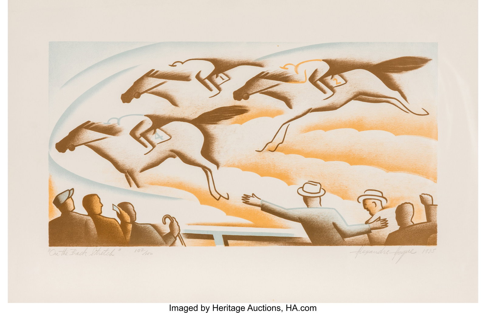 Alexandre Hogue (American, 1898-1994) On the Bac: Alexandre Hogue (American, 1898-1994) On the Back Stretch, 1935 Serigraph in colors 11-1/2 x 22 inches (29.2 x 55.9 cm) (sheet) Ed. 1