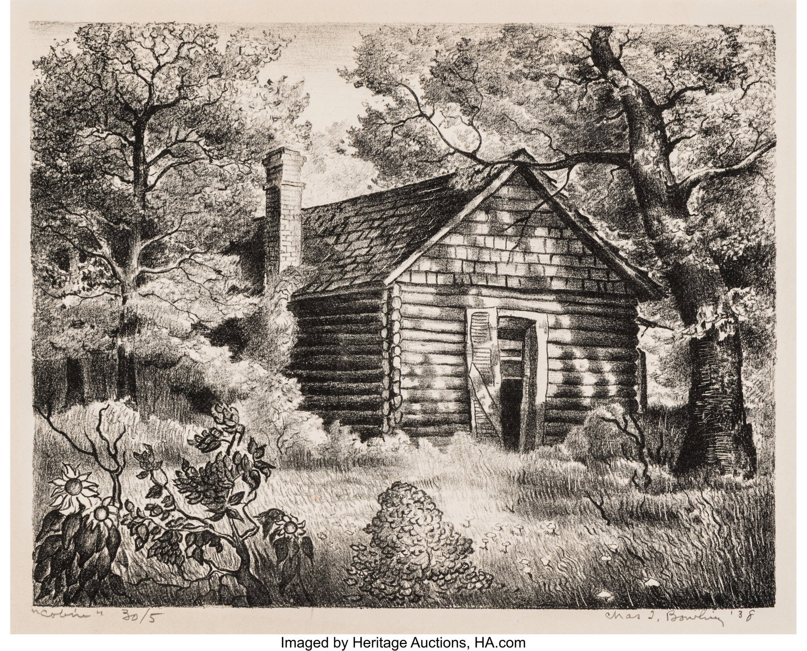 Charles Taylor Bowling (American, 1891-1985) Cab: Charles Taylor Bowling (American, 1891-1985) Cabin, 1938 Lithograph on paper 8 x 10 inches (20.3 x 25.4 cm) (sheet) Ed. 30/5 Signed a