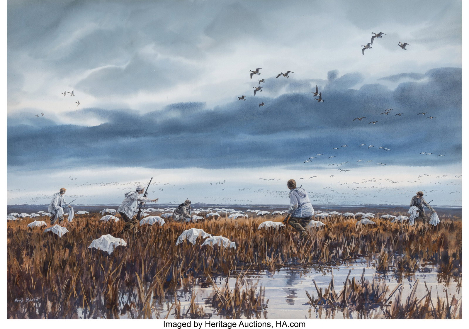 Herb Booth (American, b. 1942) Geese Over Katy R (1 of 3)