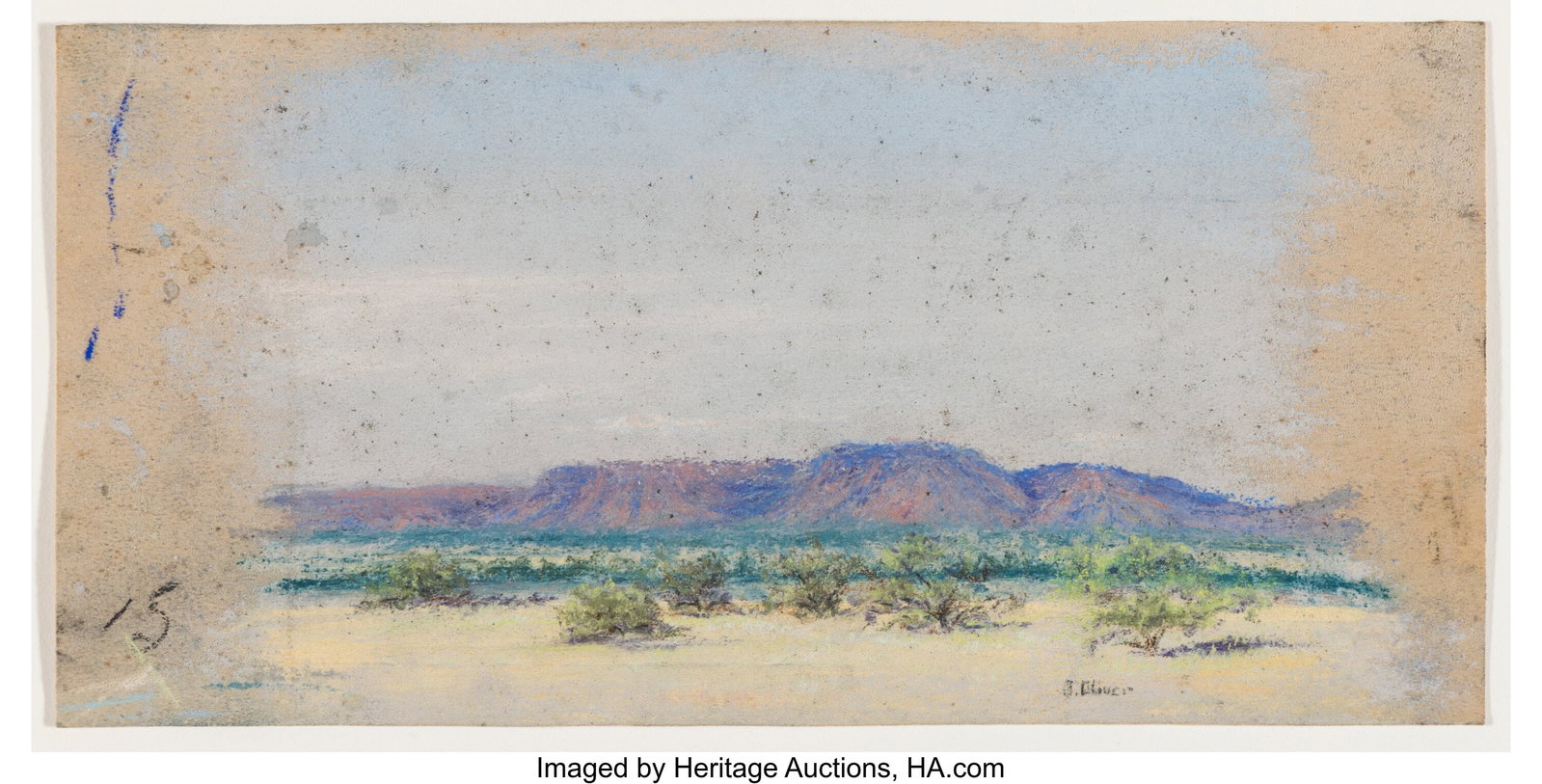 Josephine Oliver (American, 1908-1991) Entering : Josephine Oliver (American, 1908-1991) Entering the Big Bend, circa 1923-1933 Pastel on paper 4-1/2 x 9-1/8 inches (11.4 x 23.2 cm) Signed in past