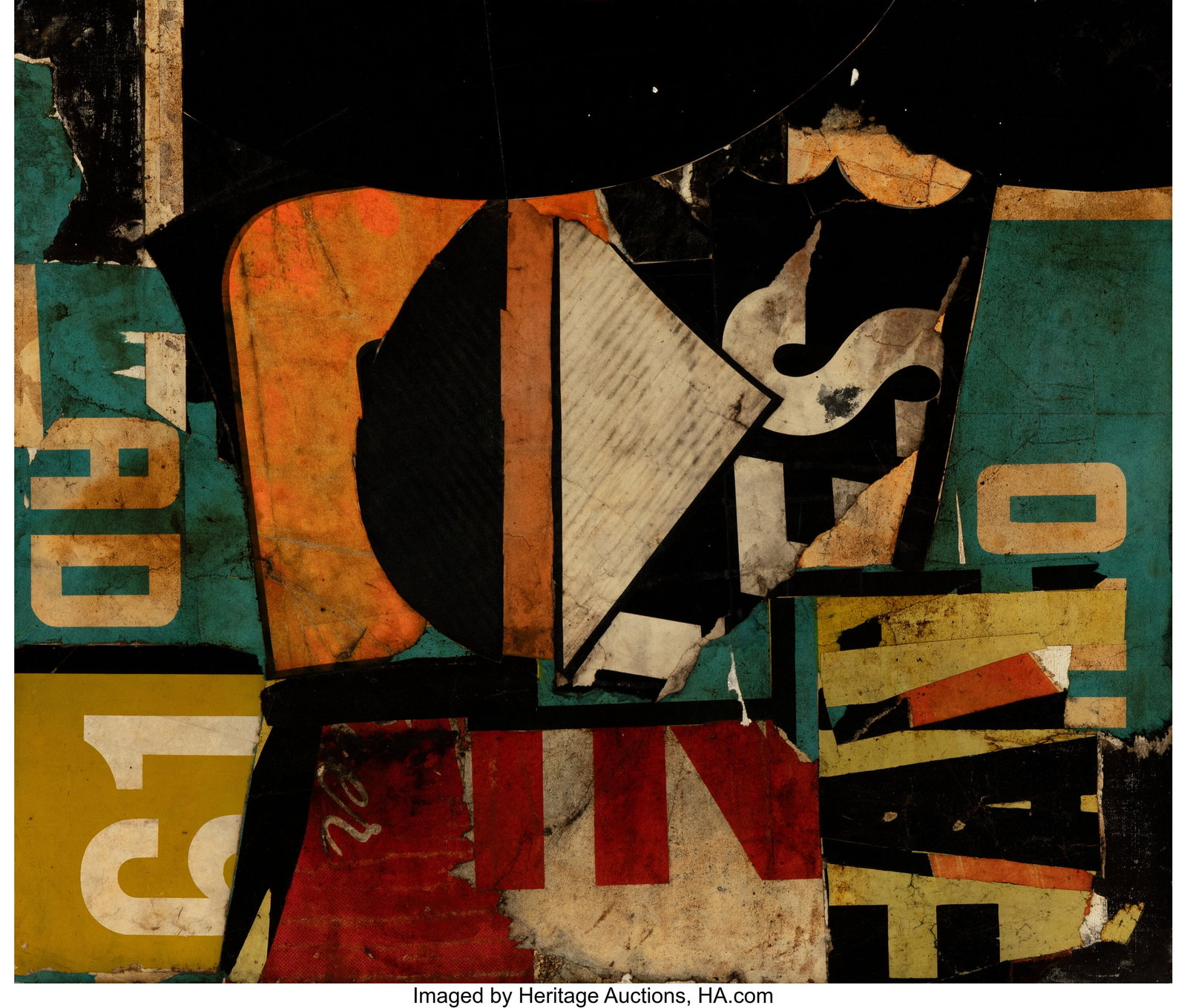 David Porter (1912-2005) The Red Bonnet, 1962 Co: David Porter (1912-2005) The Red Bonnet, 1962 Collage on canvas 26-1/2 x 32 inches (67.3 x 81.3 cm) Signed, titled, dated and inscribed on the