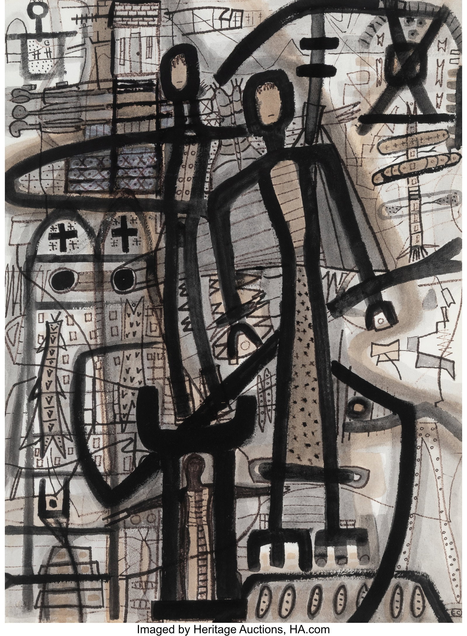 Clyde Connell (1901-1998) Untitled Mixed media o: Clyde Connell (1901-1998) Untitled Mixed media on paper 30 x 22-1/2 inches (76.2 x 57.1 cm) Signed lower right: CC PROVENANCE: Private