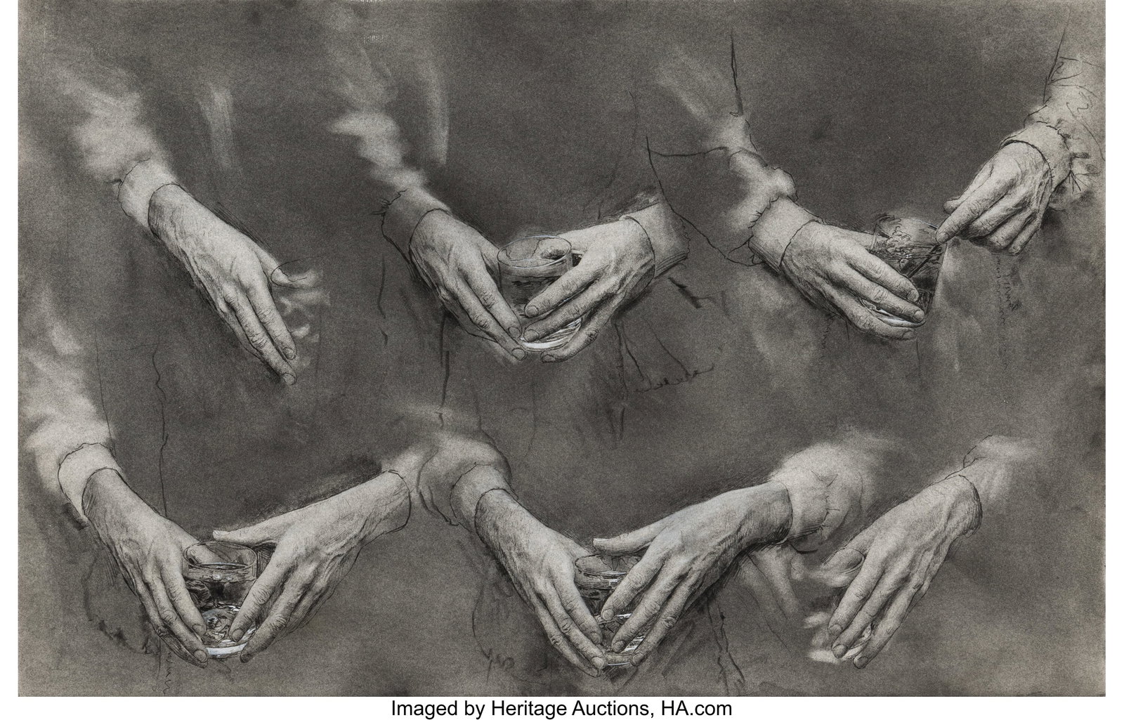 Kent Bellows (1949-2005) Hand studies for self-p (1 of 2)