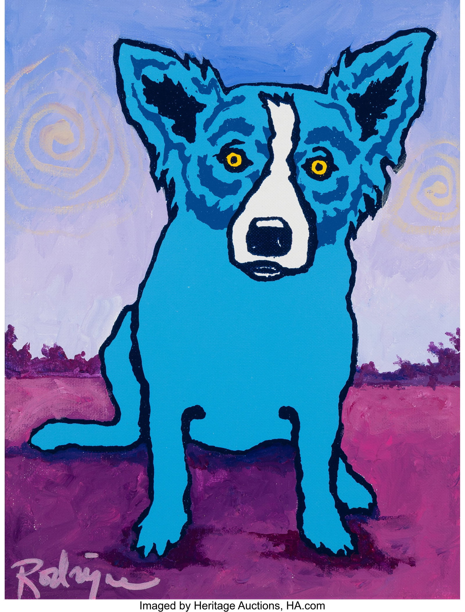 George Rodrigue (1944-2013) Blue Dog, 1994 Mixed: George Rodrigue (1944-2013) Blue Dog, 1994 Mixed media with silkscreen and acrylic on canvas board 14 x 11 inches (35.6 x 27.9 cm) Signed lower left: Rodr