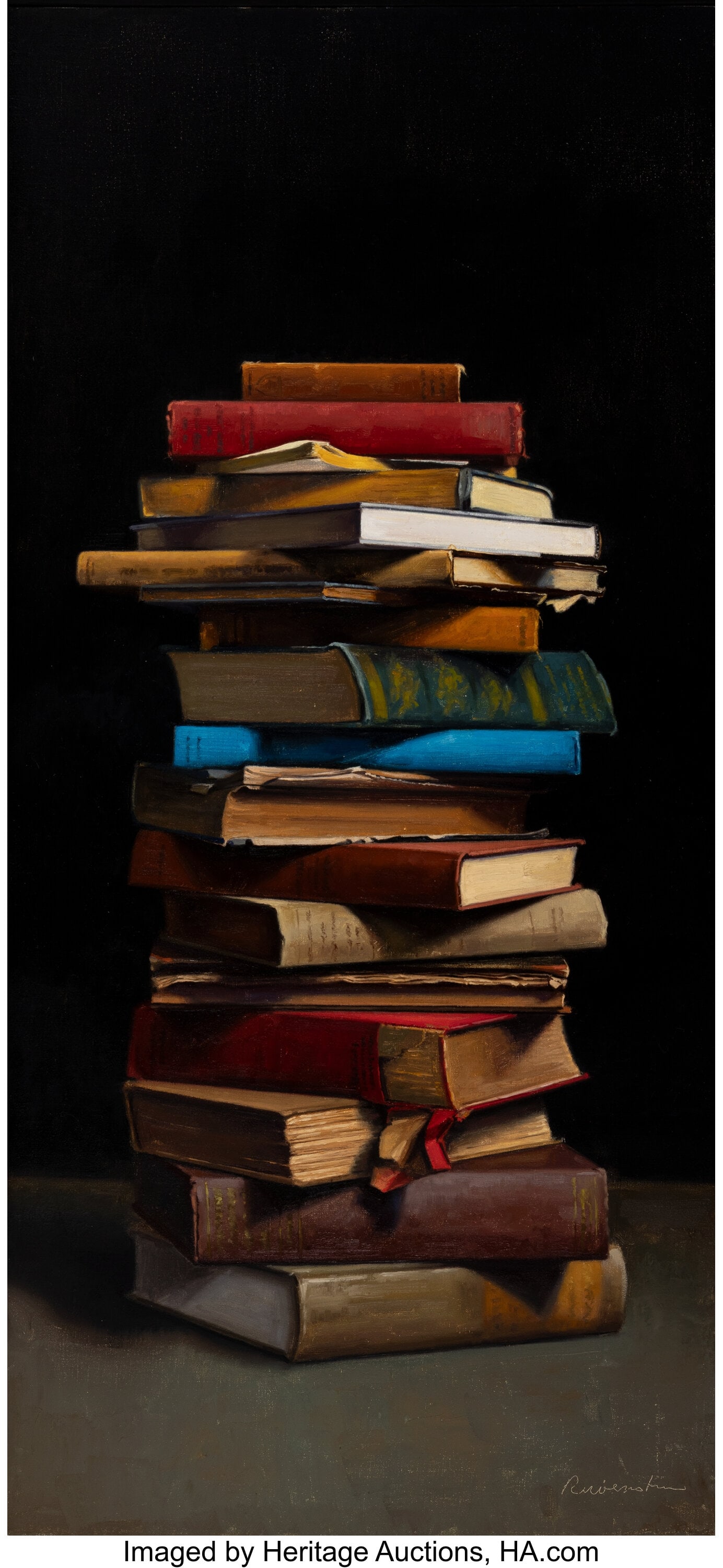 Ephraim Rubenstein (b. 1956) Book Pile VIII Oil  (1 of 3)