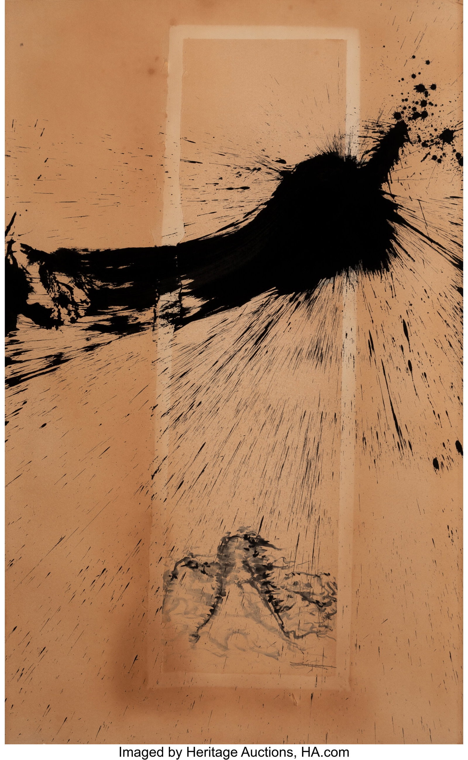 Qin Feng (b. 1961) Desire Scenery 004 Ink, coffe: Qin Feng (b. 1961) Desire Scenery 004 Ink, coffee, and tea on paper 78 x 48 inches (198.1 x 121.9 cm) (sheet) Signed lower center: 